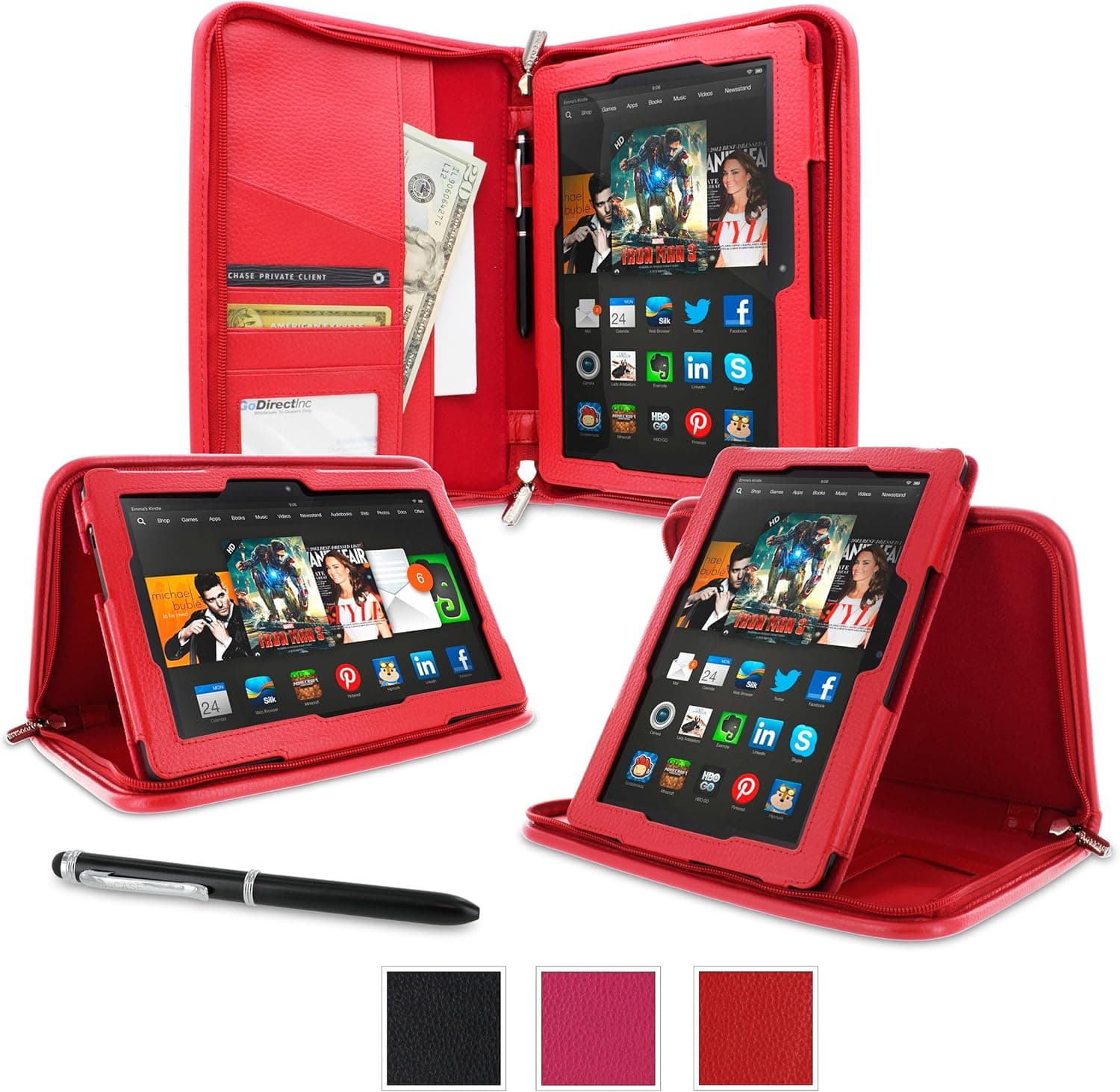 roocase Kindle Fire HDX 8.9 Tablet 2014 Case, new Kindle Fire HDX 8.9 Executive Portfolio Leather Case Cover with Stylus for All-New Fire HDX 8.9 Tablet 2014,Red