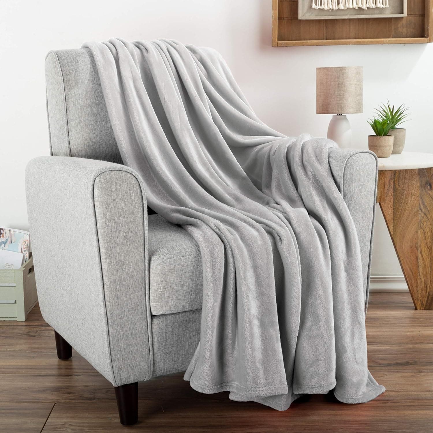 Flannel Fleece Throw Blanket- For Couch, Home Décor, Bed, Sofa & Chair- Oversized 60” x 70”- Lightweight, Soft & Plush Microfiber in Desert Tan by Bedford Home, Dawn Gray