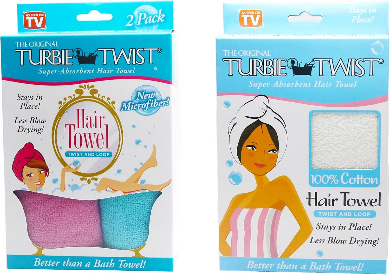 Turbie Twist Super Absorbent Microfiber Towel (3 Pack) (purple, light teal blue, white)