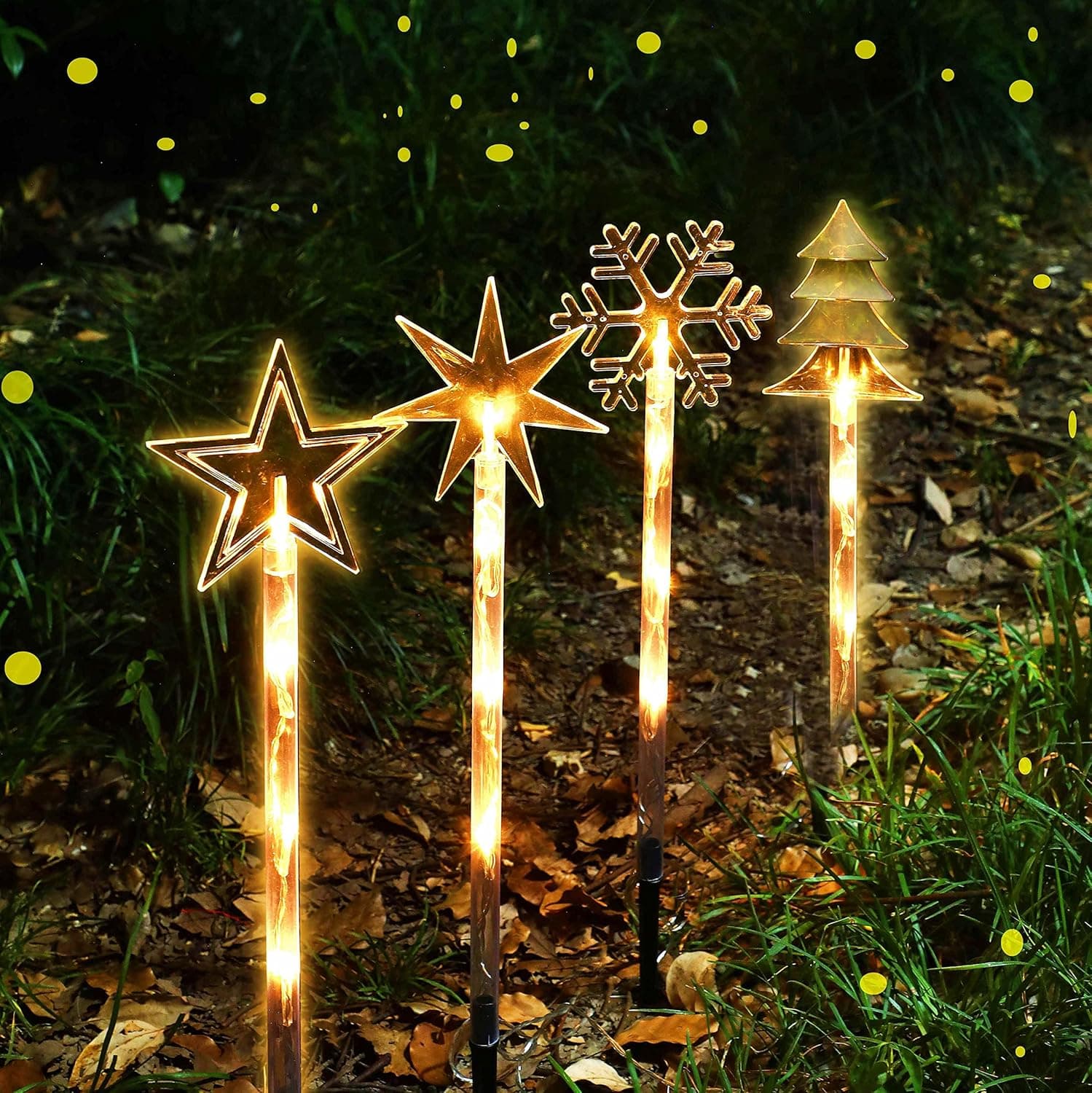 Phreewill Solar Christmas Lights Outdoor Waterproof, 4Pack Multiple Solar Powered Christmas Pathway Lights, Christmas Garden Stake Lights，Christmas Decorations for Patio, Yard, Garden, Lawn