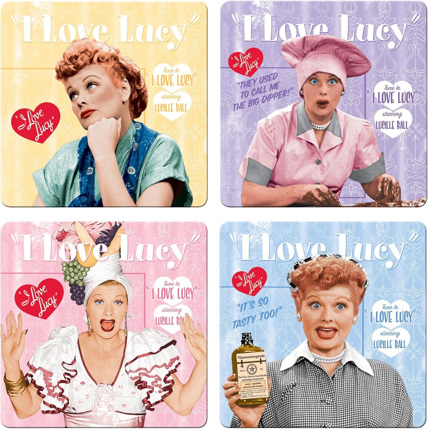 Vandor I Love Lucy Coasters 4-Piece Wood Coaster Set, Multicolored