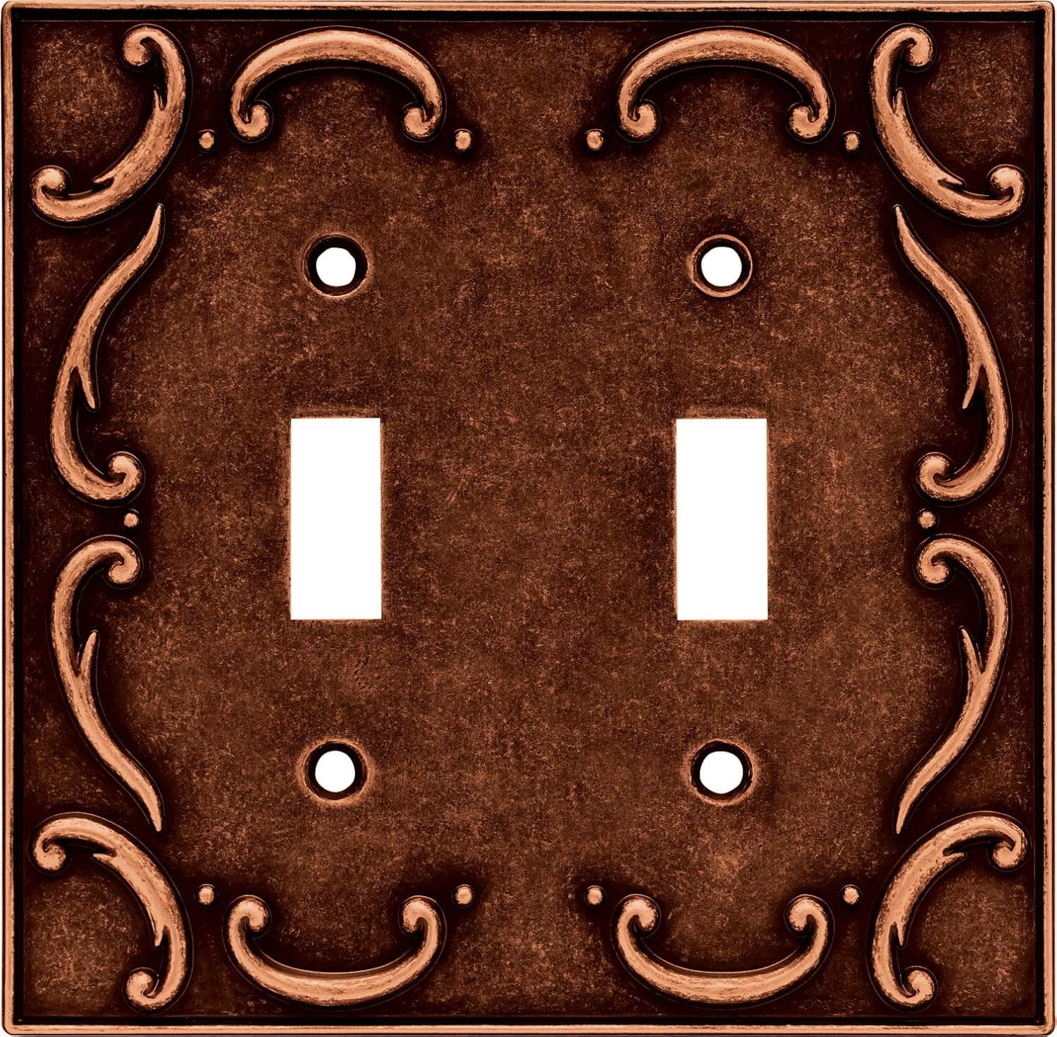 Brainerd 64262 Traditional French Lace Double Toggle Switch Wall Plate / Switch Plate / Cover, Sponged Copper