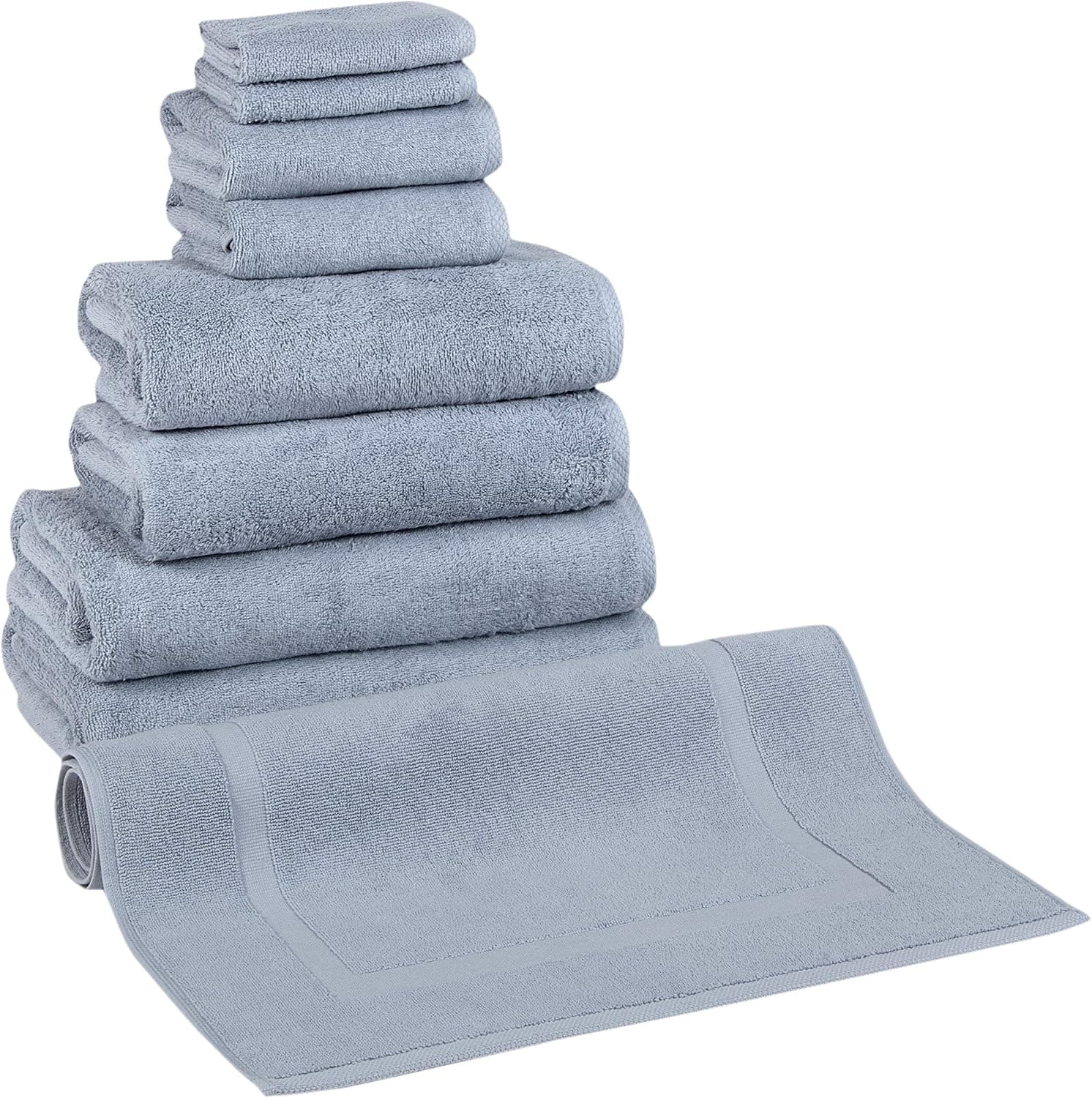 Classic Turkish Towels - Premium Cotton Quick-Dry 9 PC Bath Towel and Bath Mat Set - Soft, Lightweight, Bathroom Towels Made with 100% Turkish Cotton (Blue)