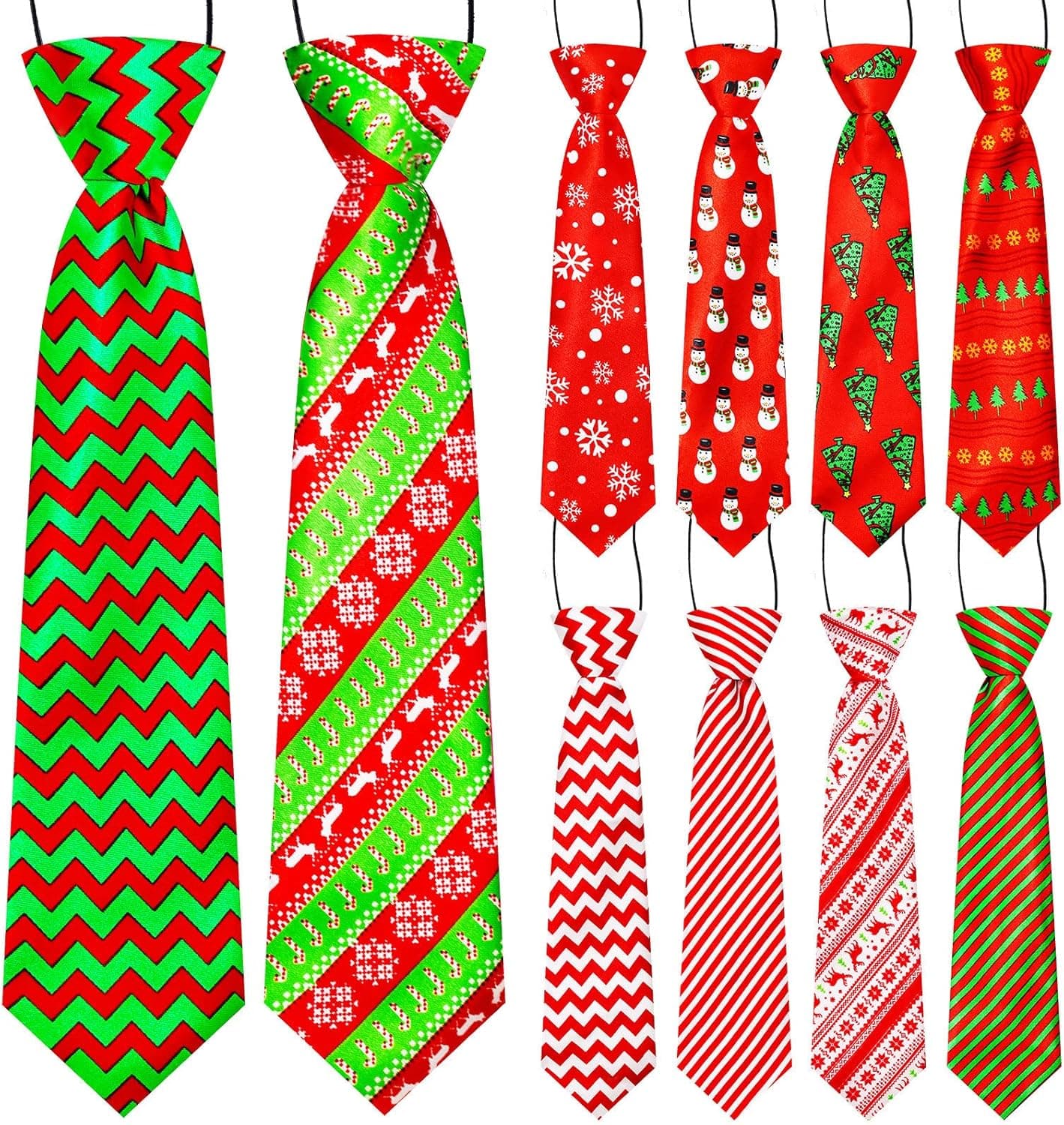 10pcs Christmas Large Dog Neck Ties, Xmas Plaid Snowman Pattern Big Dog Ties with Elastic Bands, Adjustable Red and Green Pet Large Dog Collar Ties for Christmas Party Dog Grooming Accessories
