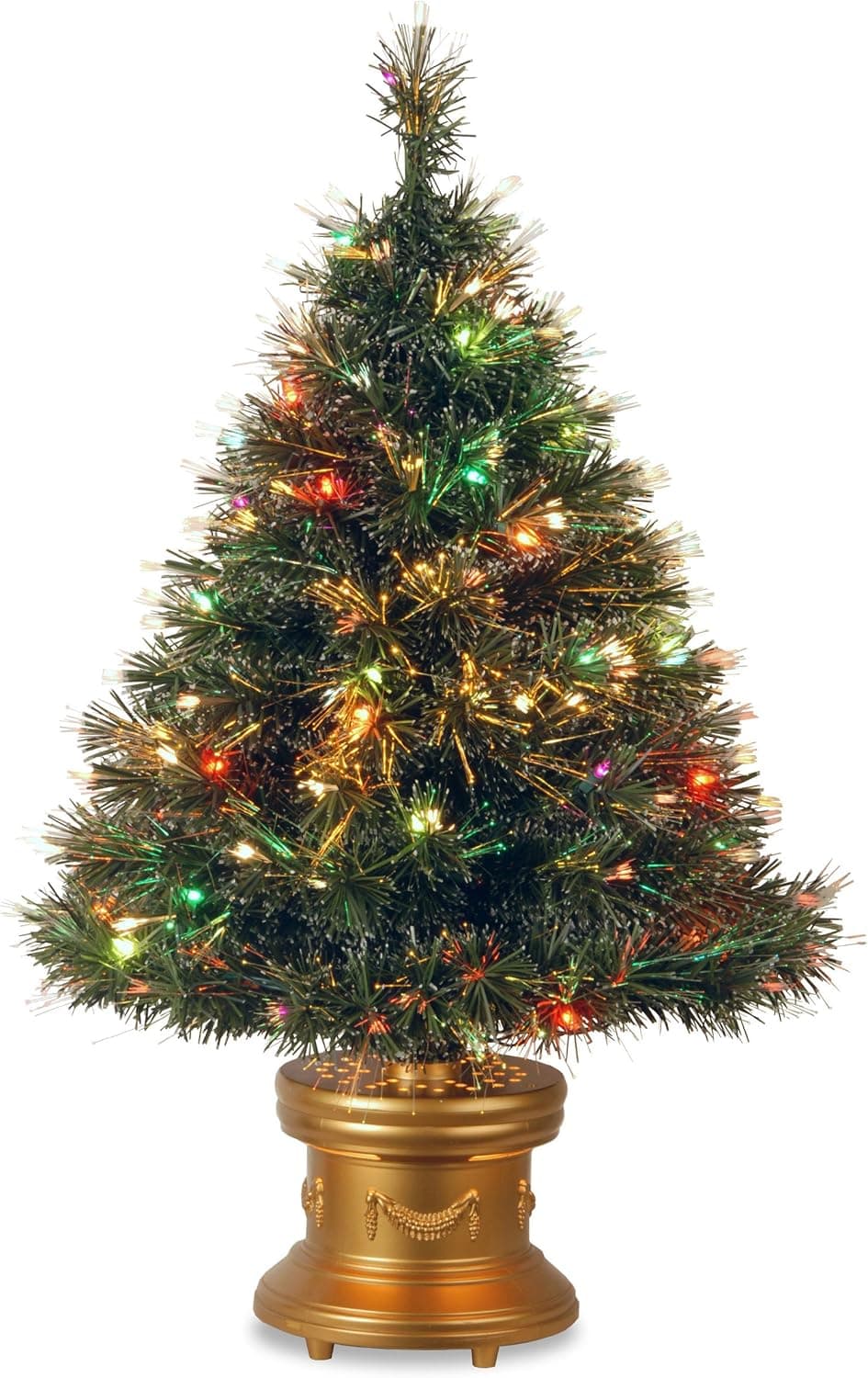 National Tree 36 Inch Fiber Optic Ice Tree with 50 Multicolored Lights in Revolving Gold Base (SZIX7-102L-36-1)