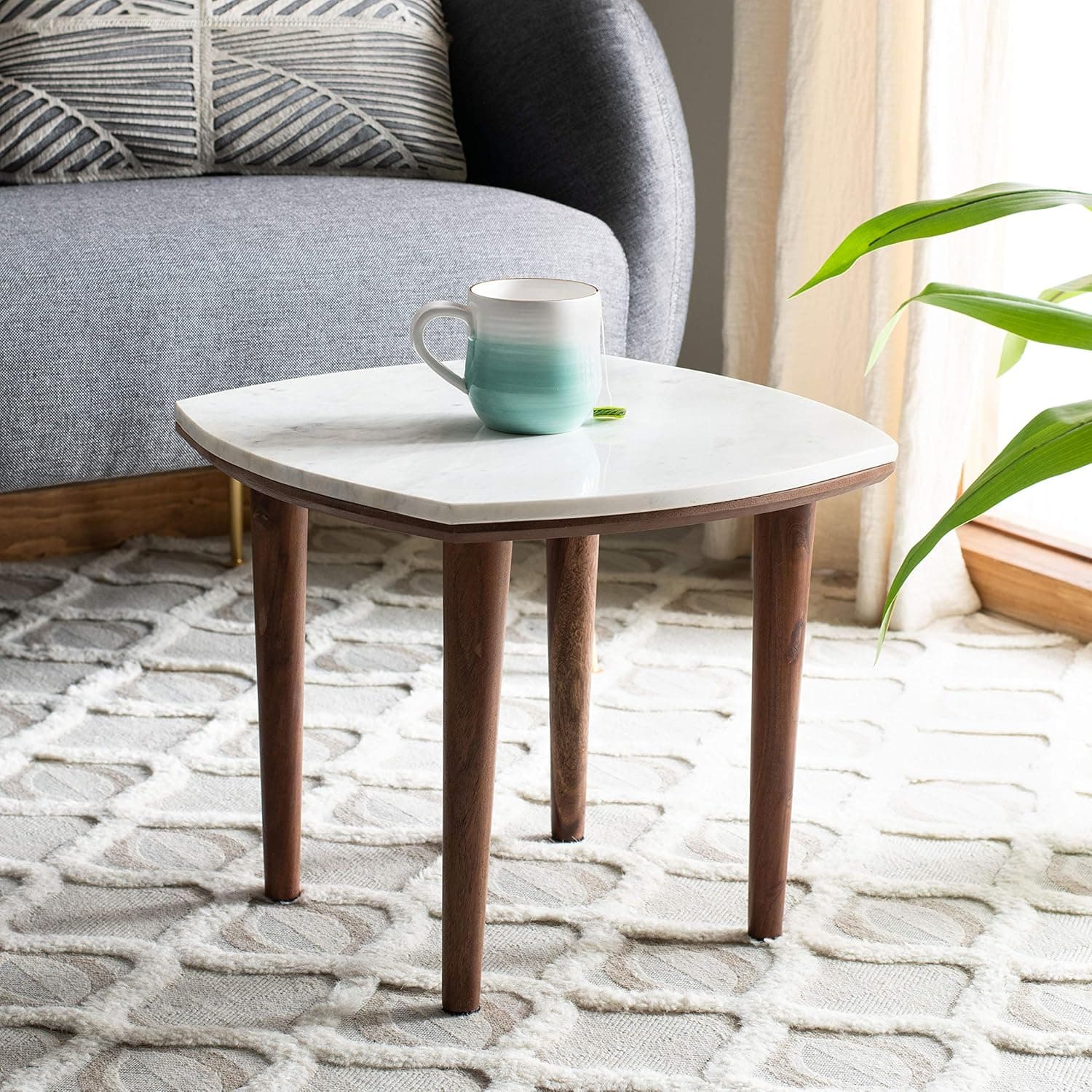 Safavieh Home Collection Lara Wash and White Marble Side Table, 0
