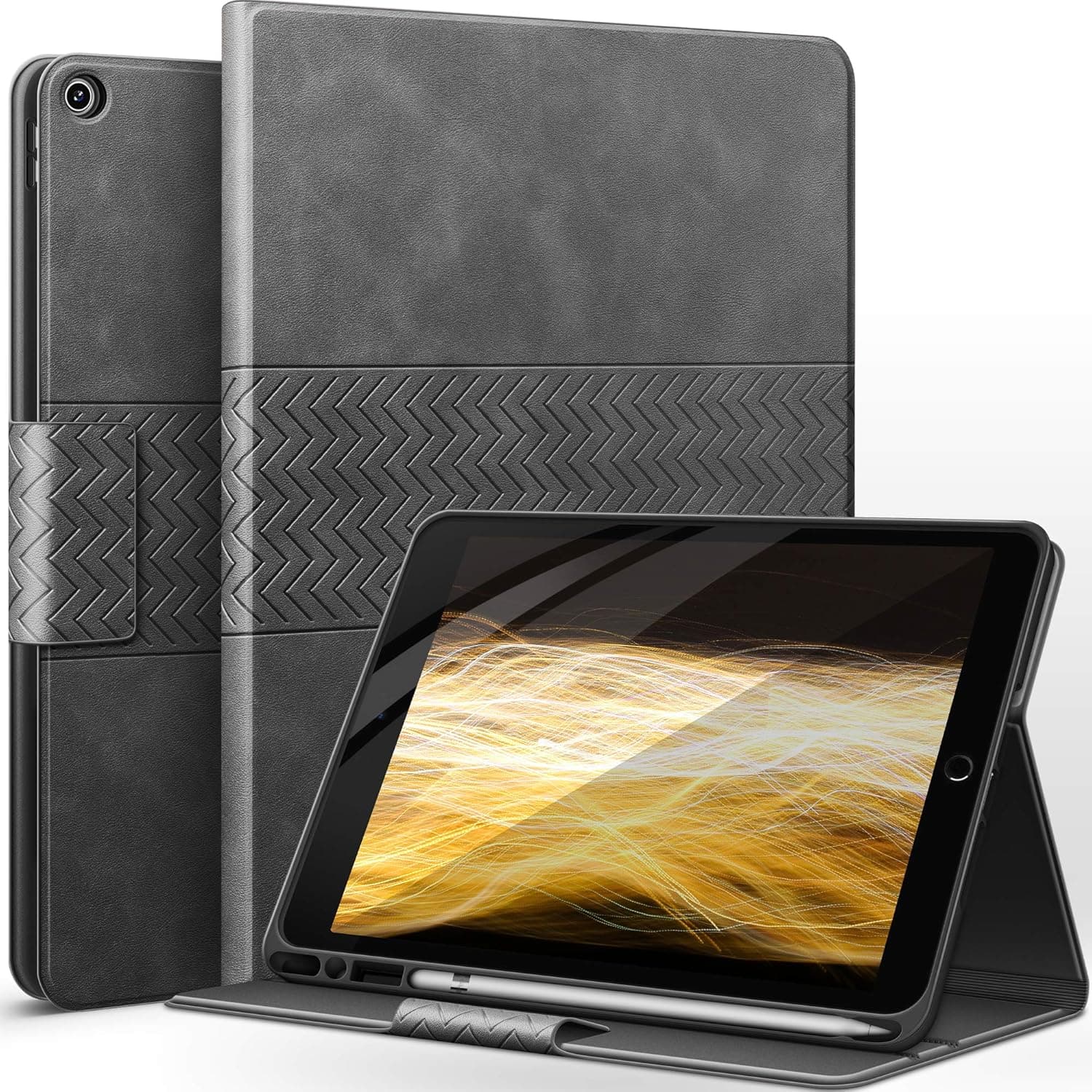 auaua Case for iPad 9th Generation 2021, iPad 8th Generation, iPad 7th Generation with Pencil Holder Vegan Leather Auto Sleep/Wake Smart Cover for iPad 10.2 Inch(Gray)