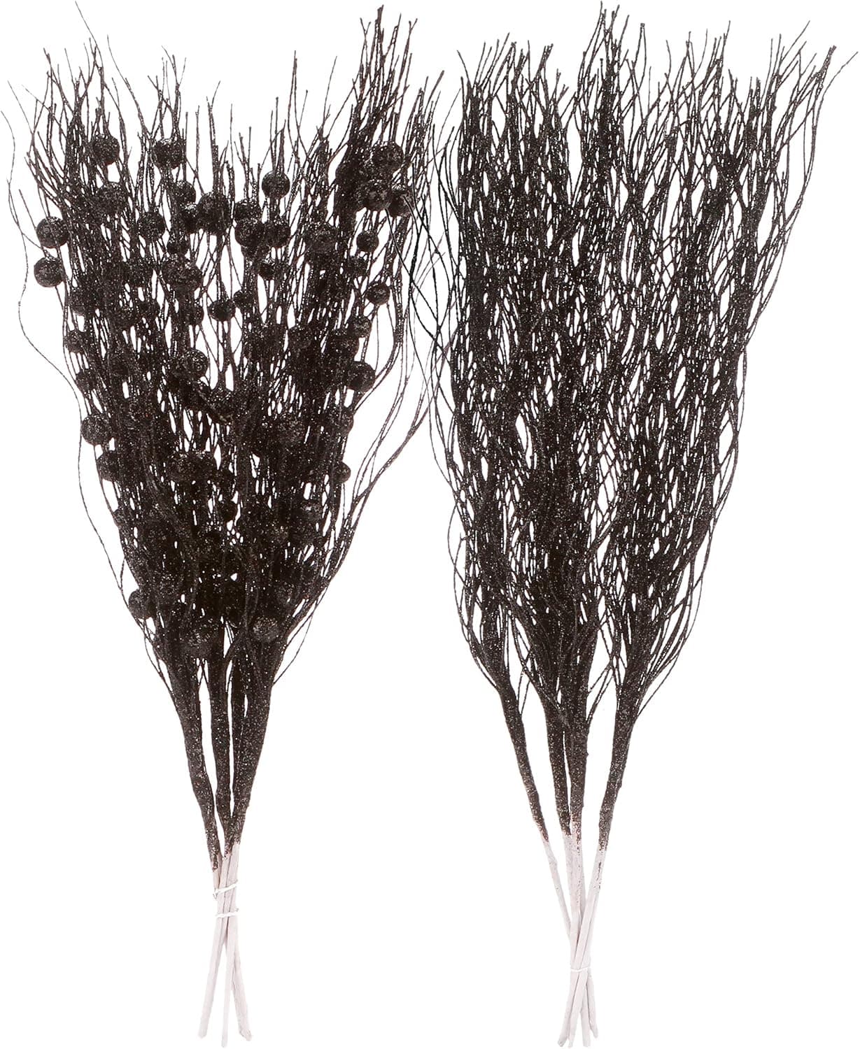 Sea Team 12-Pack Artificial Glitter Berry Stem Ornaments, Decorative Bead Sticks, Glittery Twigs, Picks, Branches for Christmas Tree, Small Vase, Holiday, Wedding, Party (17 Inches, Black)
