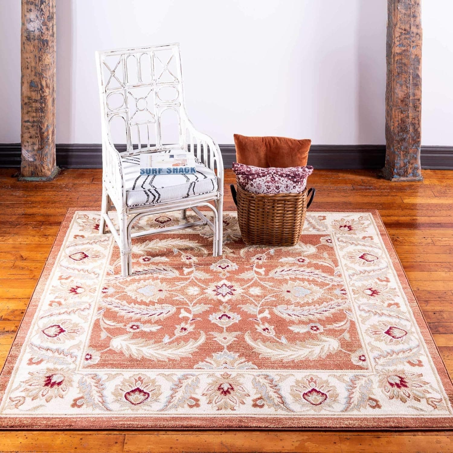 Unique Loom Voyage Collection Traditional Oriental Classic Intricate Floral Design Area Rug, 10 ft x 10 ft, Terracotta/Ivory