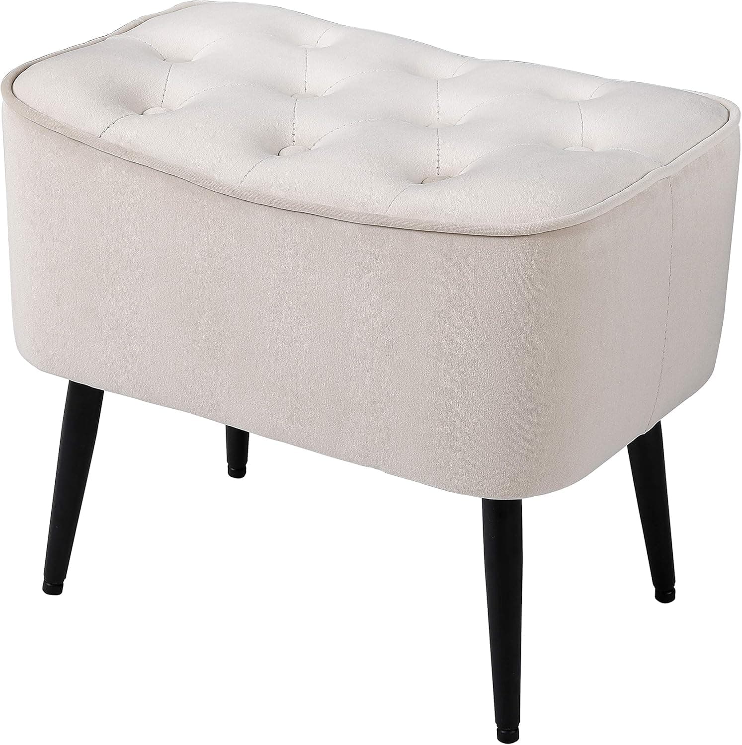 BIRDROCK HOME Tufted Curve Tan Ottoman – Velvet Foot Stool – Mid Century Modern Steel Legs - Soft Compact Padded Stool - Living Room or Bedroom – Vanity Chair – Extra Seating - Decorative Furniture