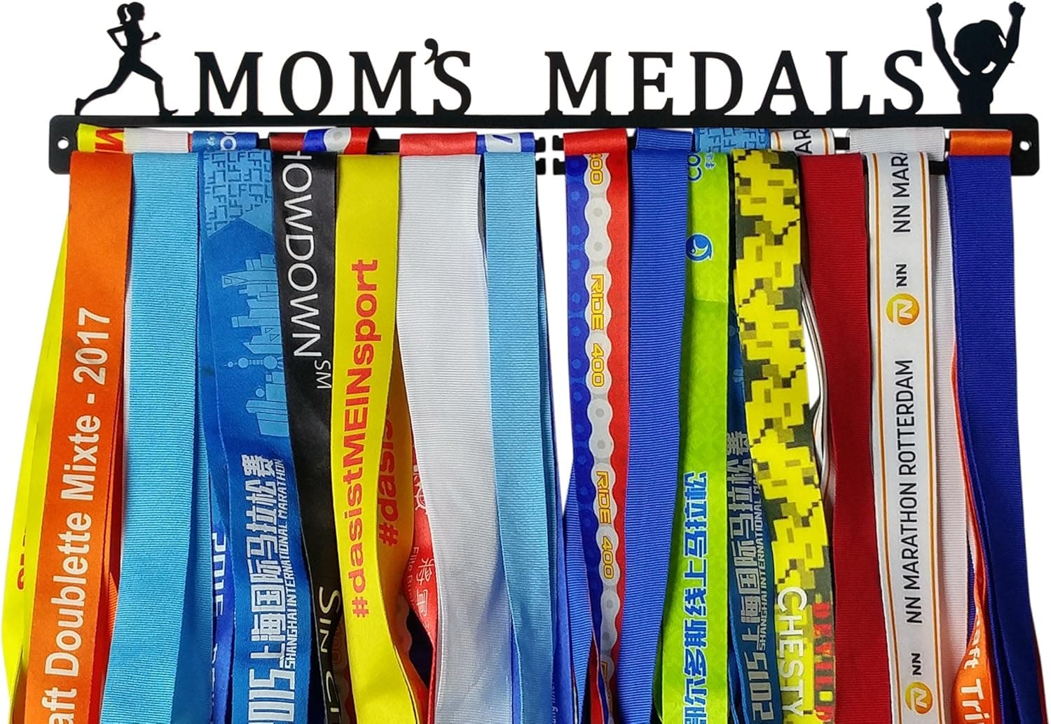 Crownyard Running Medal Holder - Mom's Medals Display Black | Medal Hanger Unique for Running Mom