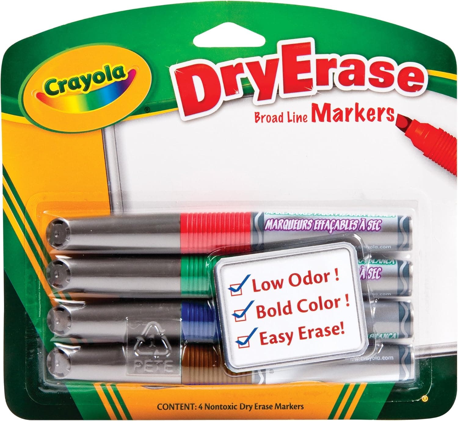 Crayola Chisel Tip Dry Erase Markers, Assorted Colors, 4 count (98-8626)