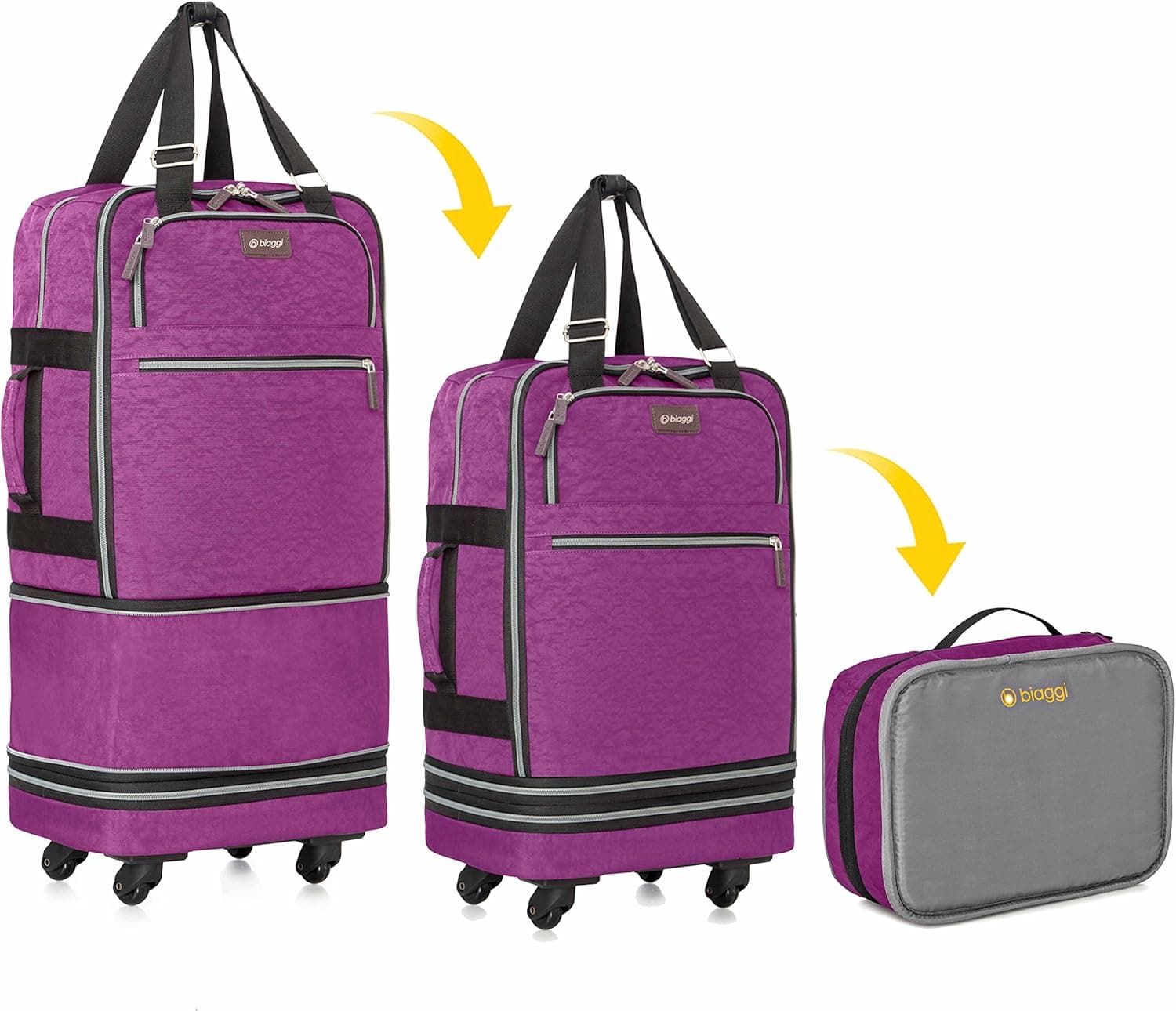 Biaggi Zipsak Boost Carry-On Suitcase - Compact Luggage Expands 22-Inches to 28-Inches - As Seen on Shark Tank - Purple