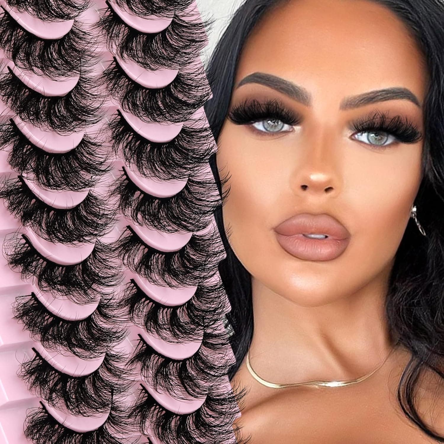 False Eyelashes Fluffy Mink Lashes Dramatic Long 22MM Fake Eyelashes 5D Curly Thick Volume Cat Eye Lashes Pack 10 Pairs by Mavphnee