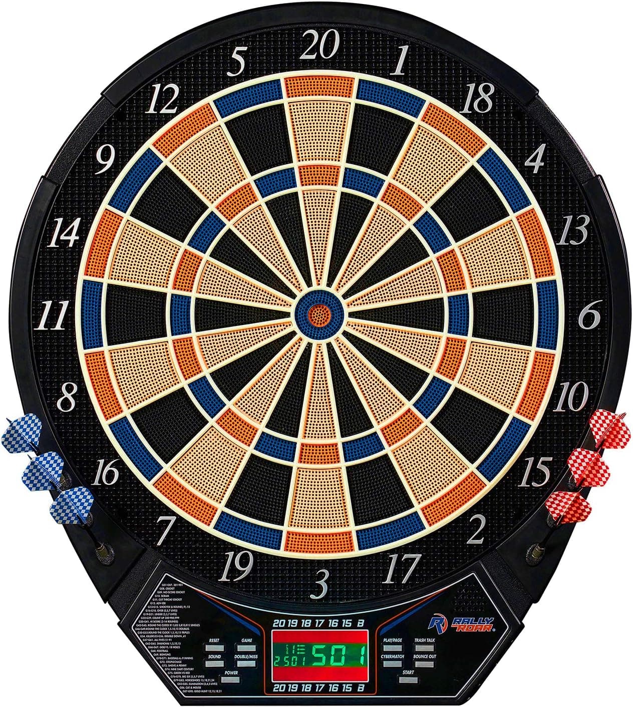 Rally and Roar 15.5" Electronic Dartboard w/Built in Scorer, 20 Game Modes and 6 Soft Tip Darts
