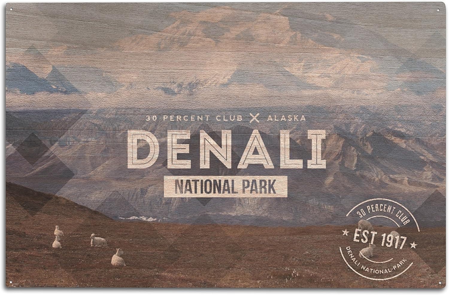 Denali National Park, Alaska, 30% Club Birch Wood Wall Sign (10x15 Rustic Home Decor, Ready to Hang Art)