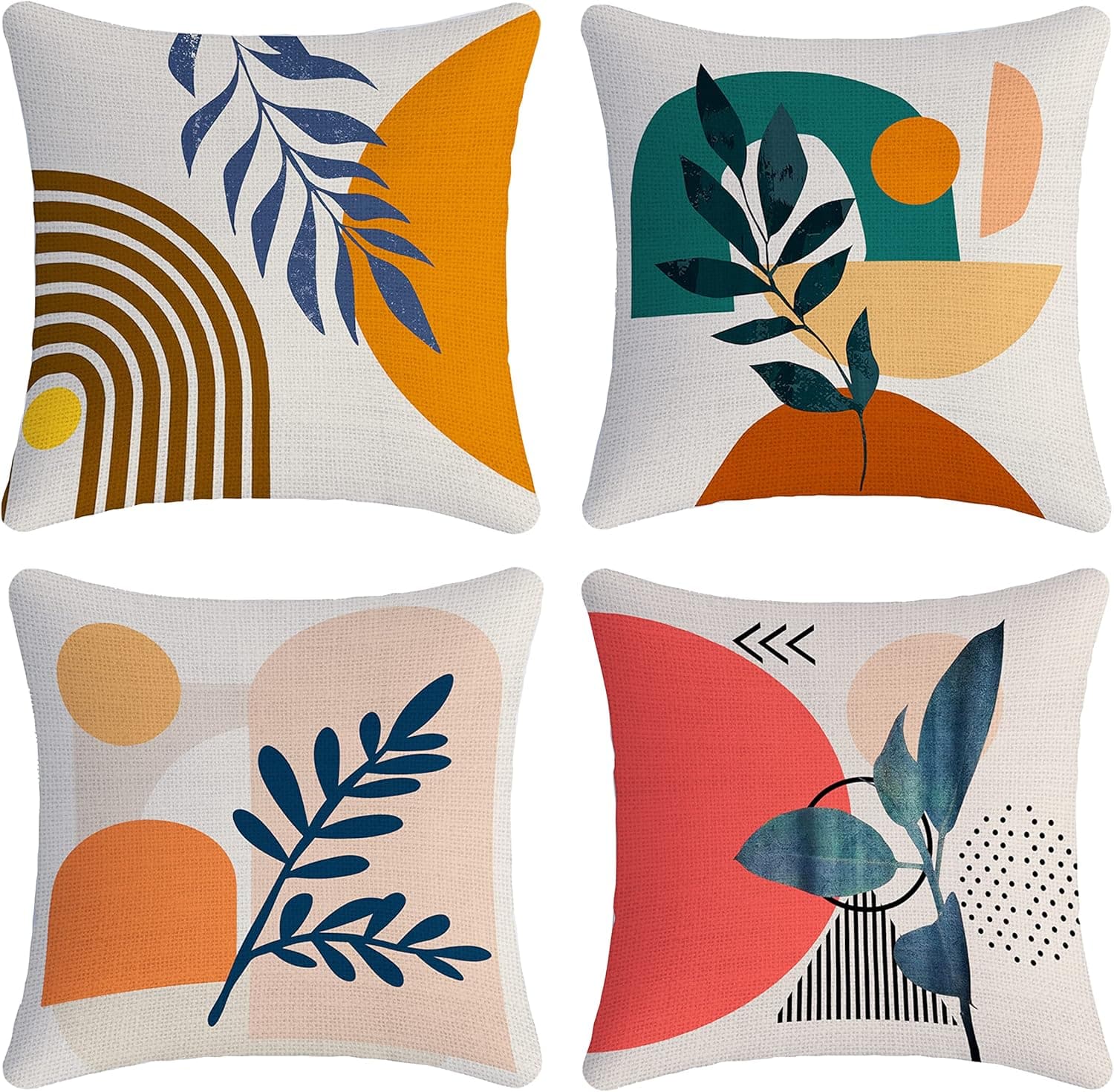 Yakuyir Mid Century Modern Pillow Covers Set of 4 18x18 Aesthetic Abstract Art linens Cotton Boho Decor Cute Plants Contemporary Pillows Accents Outdoor Farmhouse Sofa Couch Cases Decorations