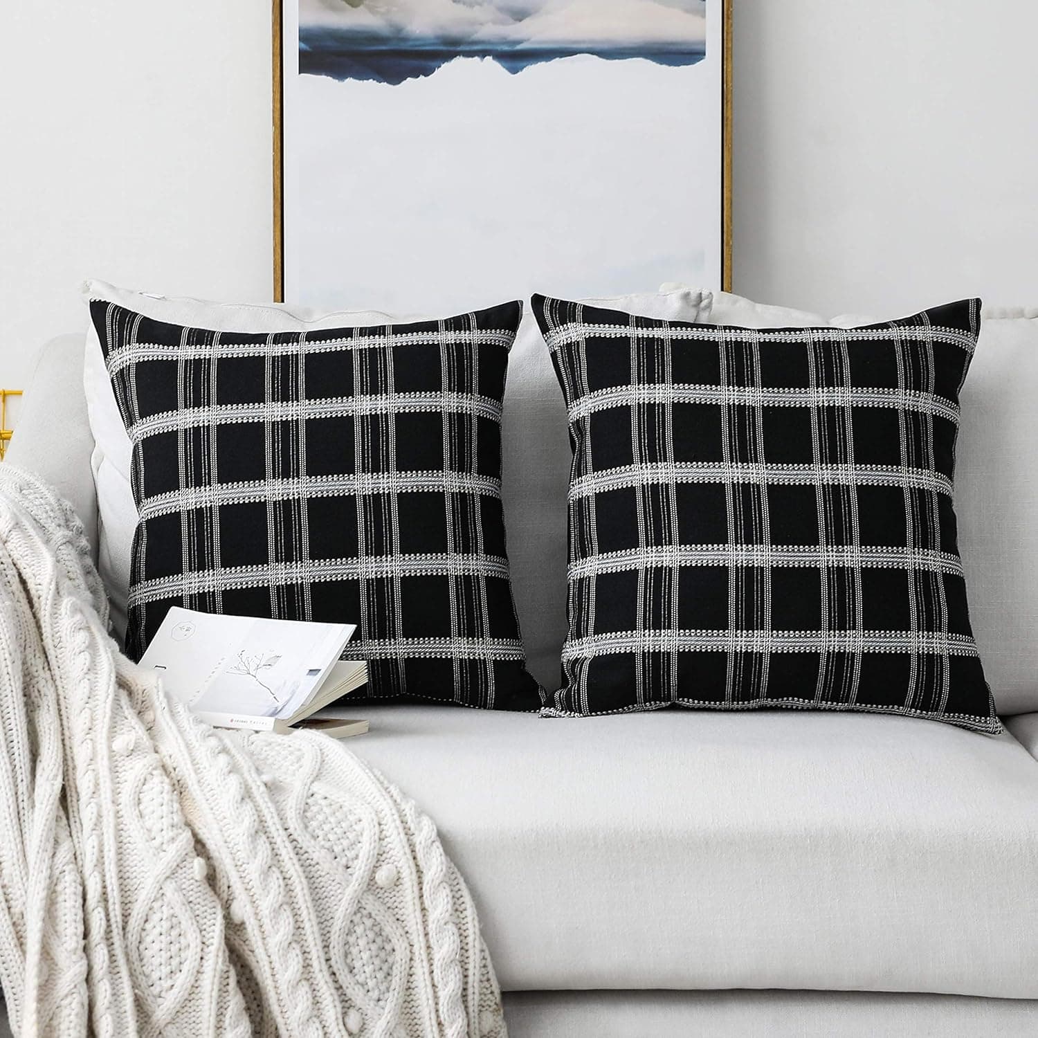 Home Brilliant 18x18 Pillow Covers Boho Accent Pillows Supersoft Square Throw Cushion Covers for Living Room Men Father's Day, 2 Pieces, 45 cm, Black