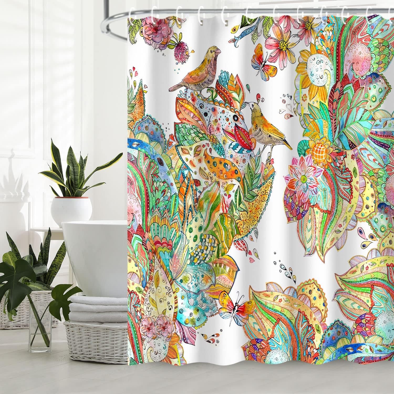 LIVILAN Boho Floral Shower Curtain for Bathroom,Paisley Mandala Shower Curtain,Colorful Shower Curtain,Durable Waterproof 72" W x 78" H