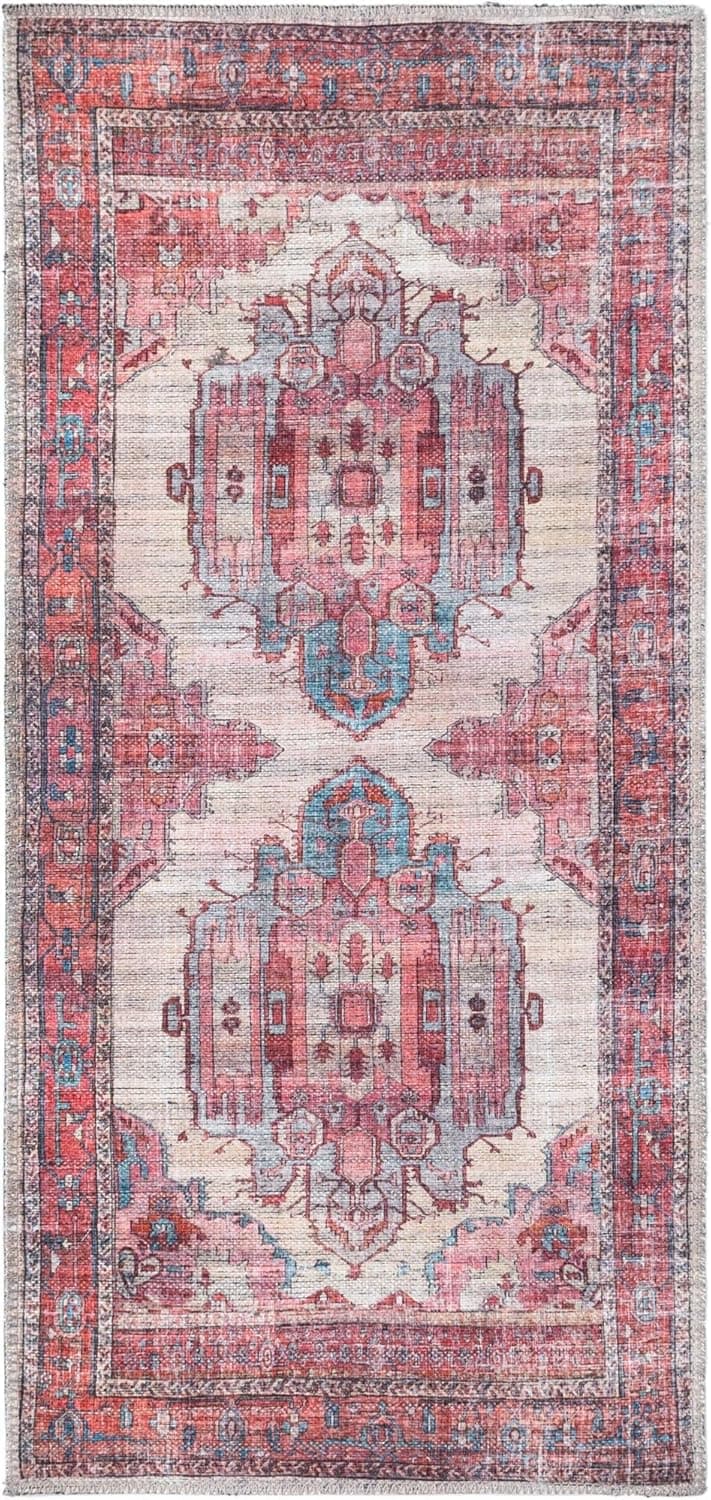 Rugs.com Maahru Collection Washable Rug Runner Beige Low-Pile Rug Perfect for Hallways, Entryways,2 ft x 4 ft Runner