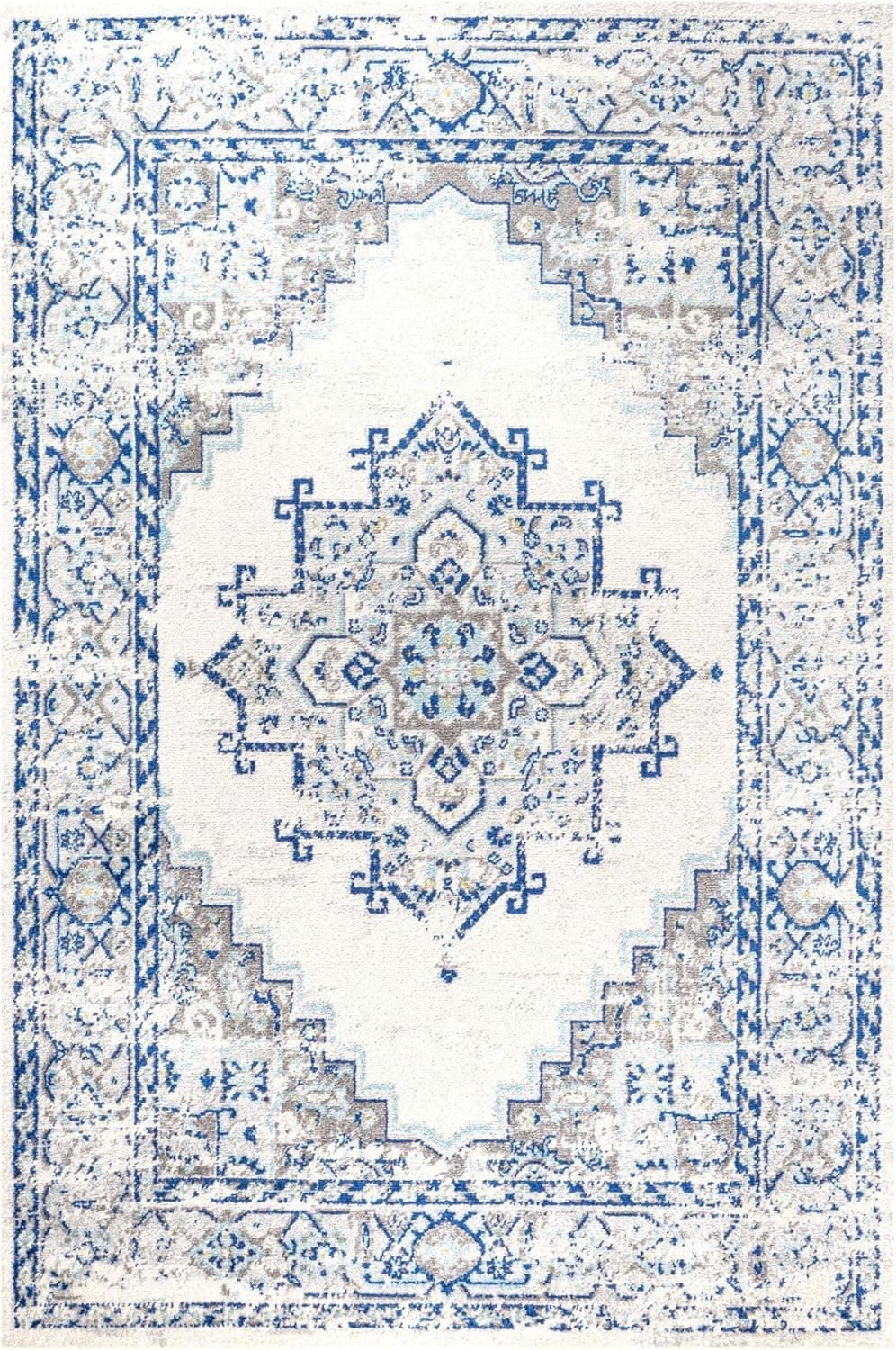 JONATHAN Y BMF107A-4 Inigo Cottage Medallion Indoor Area-Rug Bohemian Vintage Floral Easy-Cleaning High Traffic Bedroom Kitchen Living Room Non Shedding, 4 ft x 6 ft, Blue