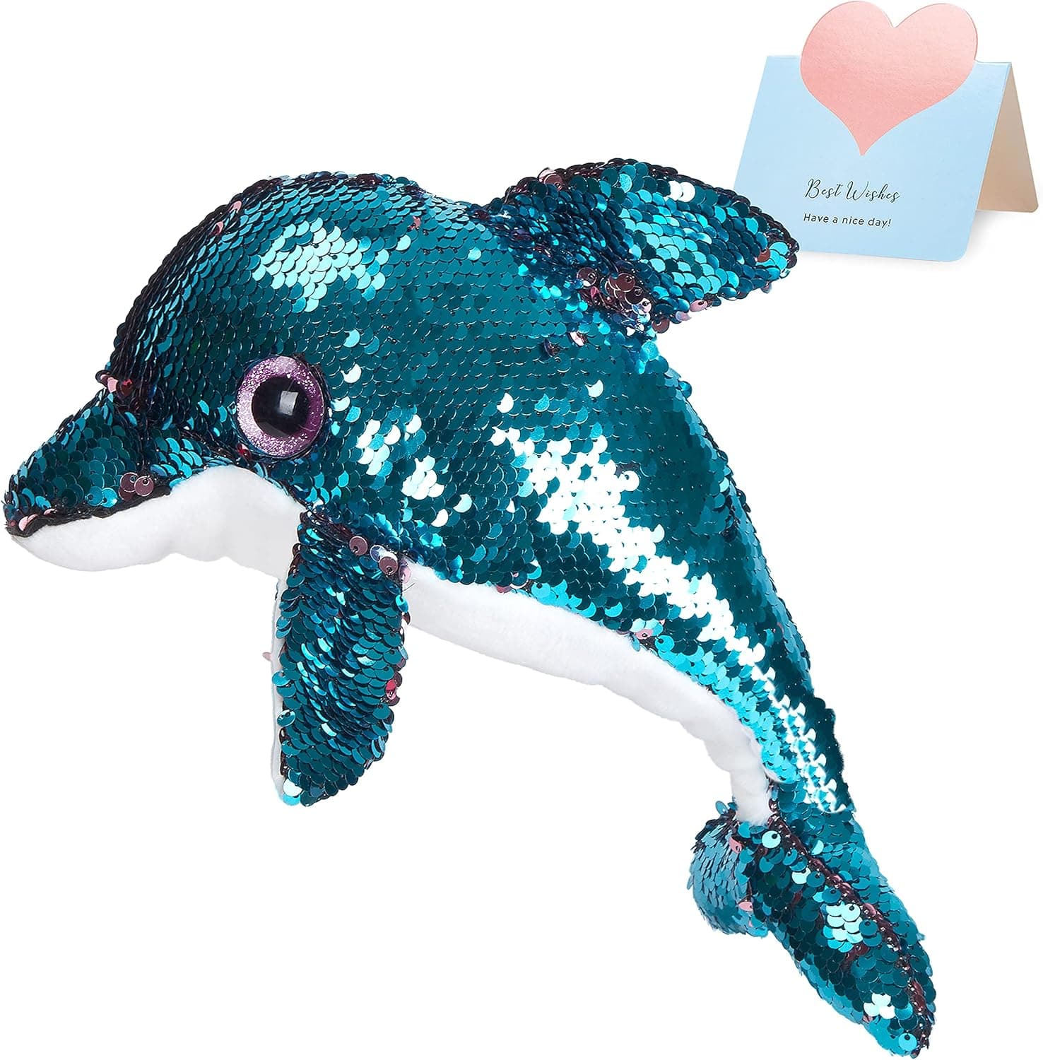 Athoinsu Flip Sequin Stuffed Dolphin Sea Animals Soft Plush Toy with Reversible Sequins Creative Ocean Life Birthday for Kids Toddlers, Blue, 12''
