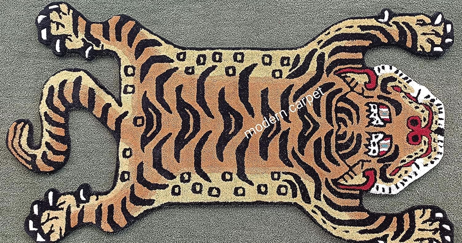 Tibetan Tiger Rugs Skin Shape 2x3 Ft Area Rugs Handmade Tufted Woolen Rugs Animal Carpet for Kid Room Bedroom by Modern Carpet (2X3 FEET)