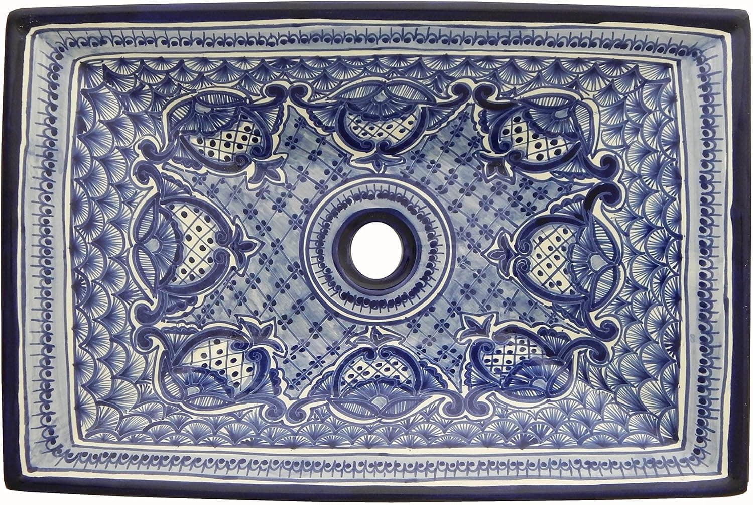 Mexican rectangular basin sink Blue and White Ceramic Bathroom Vessel # 214