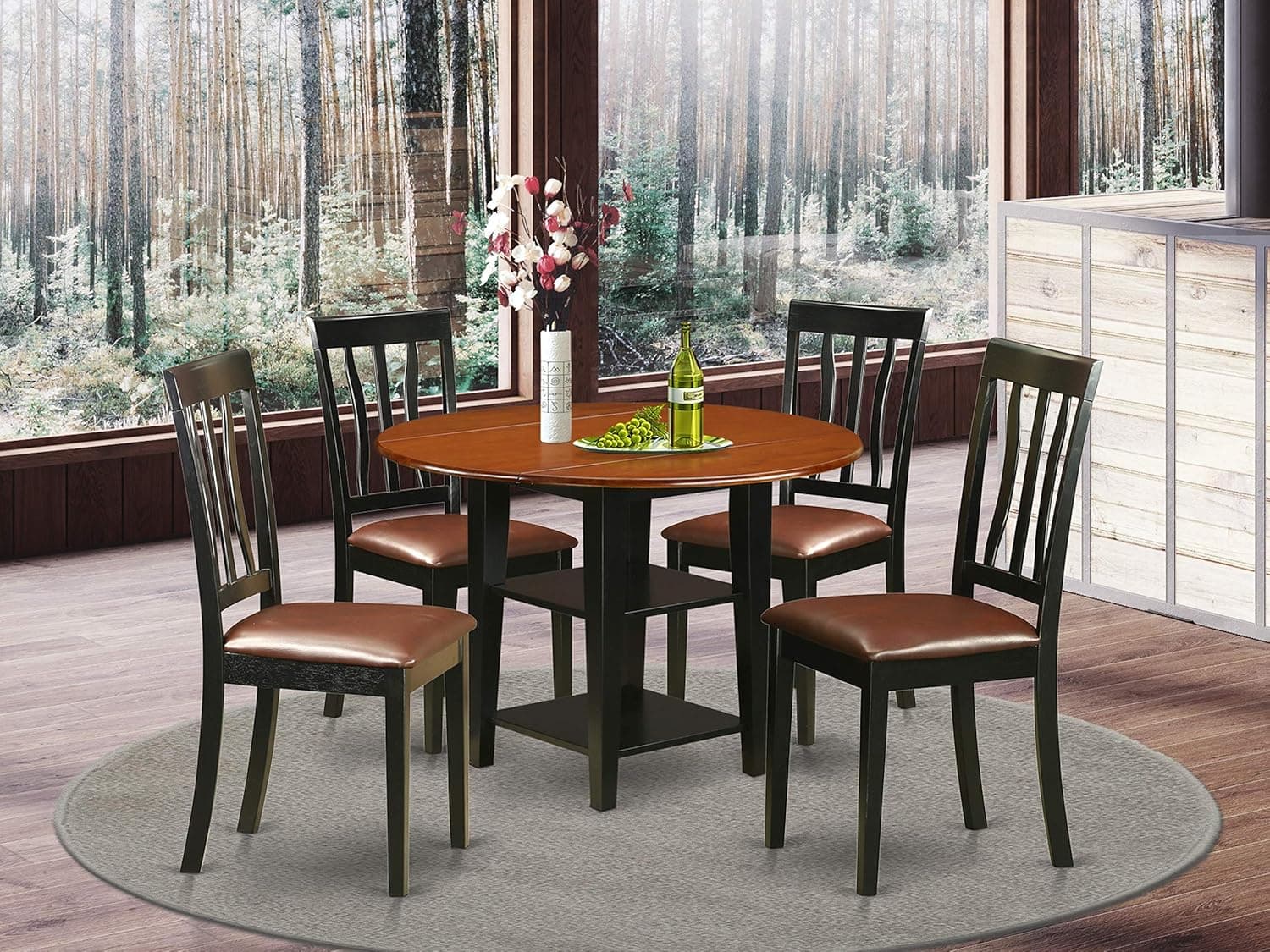East West Furniture SUAN5-BCH-LC Dining Set, Medium, Black/Cherry