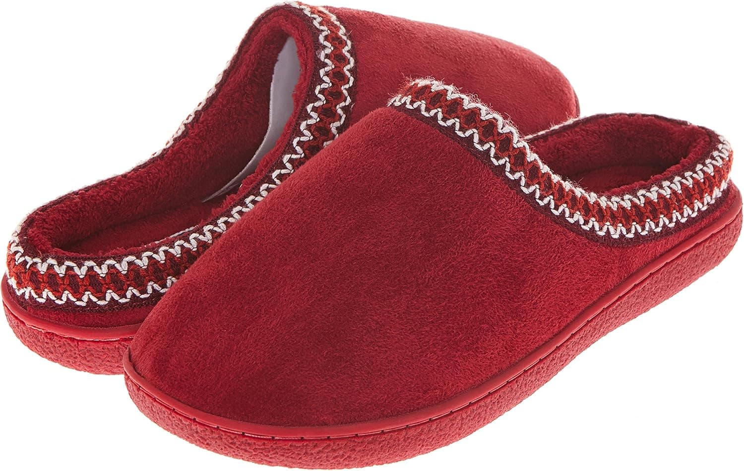 Floopi Womens Indoor Outdoor Aztec Trim Fleece Lined Clog Slipper W/Memory Foam (L, Red-303)