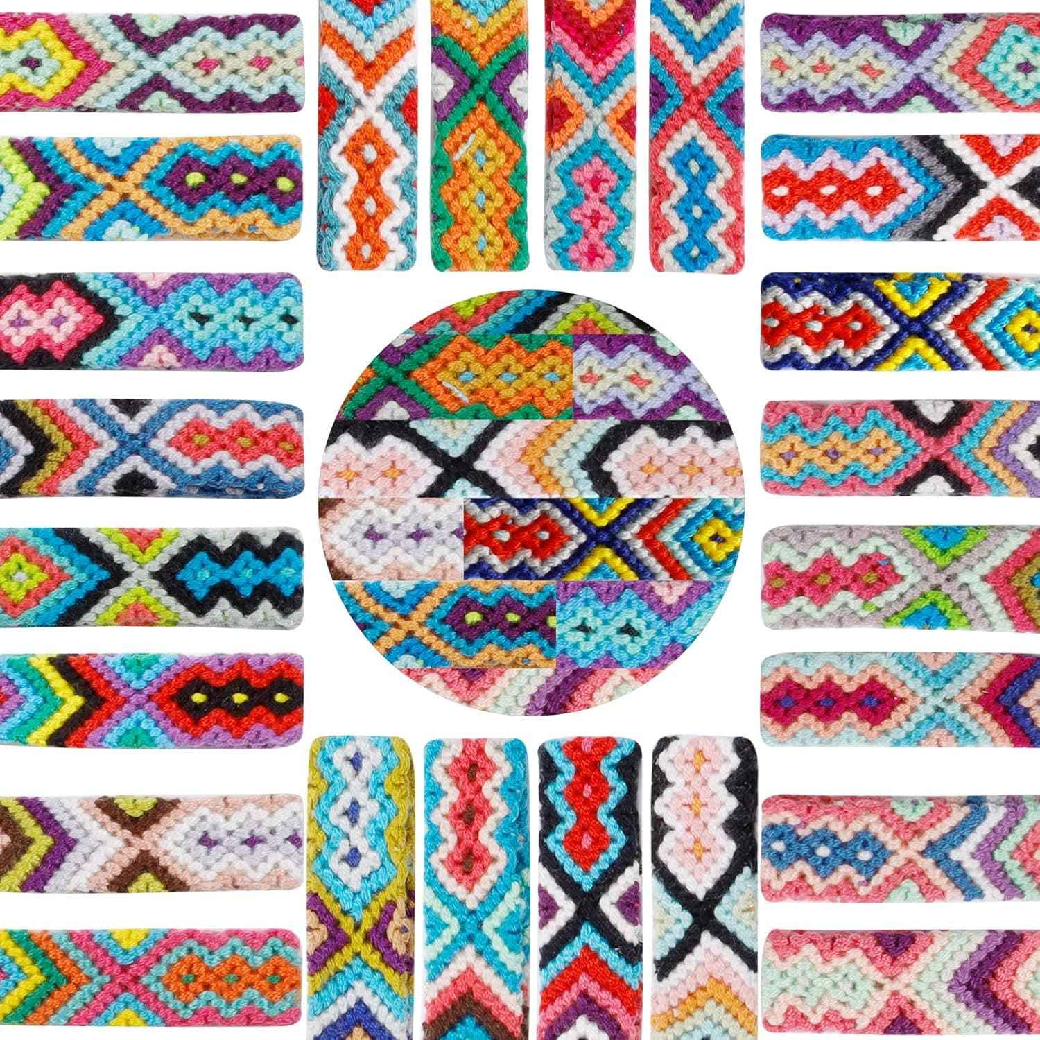 Happy Trees Nepal Woven Bracelets, Adjustable Nepal Pattern Bracelets for Girls and Women, Mix Colors Nepal Friendship Bracelets, Pack of 24