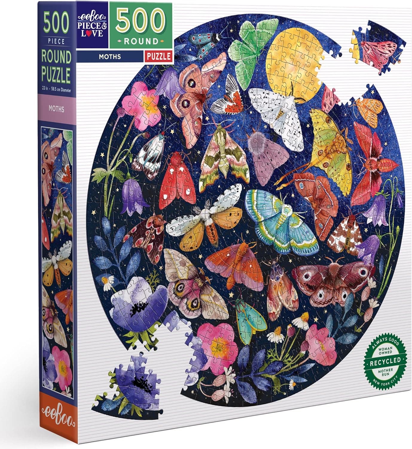 eeBoo Piece and Love Moths 500 Piece Round Adult Jigsaw Puzzle/Ages 14+ (PZFMOT)