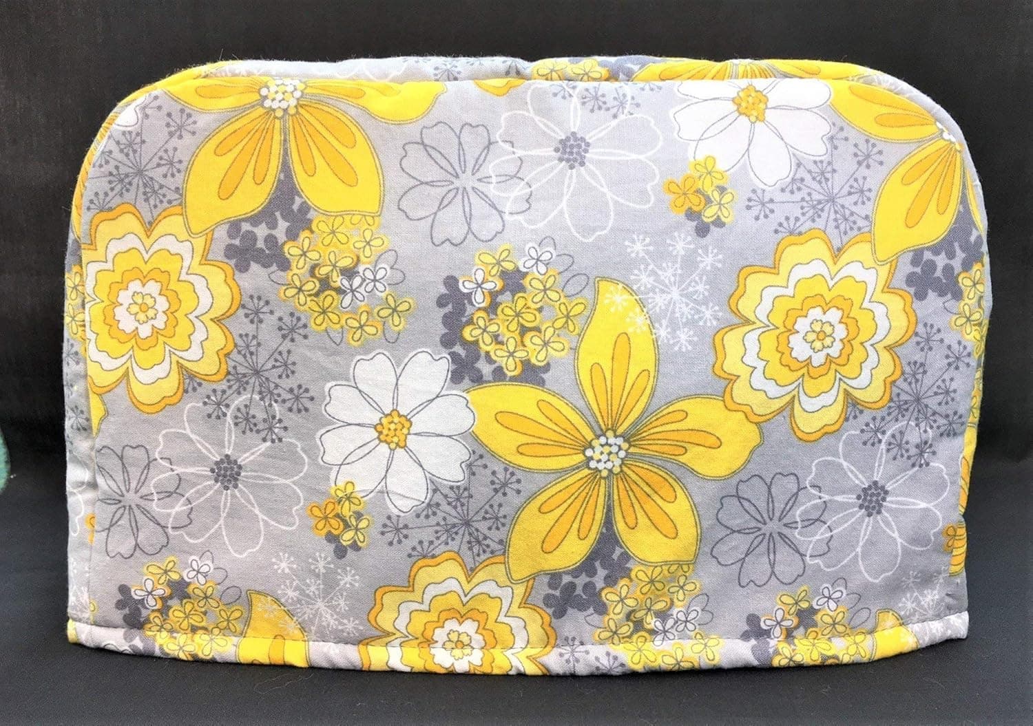 2 Slice Slot Yellow and White Flowers on Grey Gray Reversible Kitchen Toaster Appliance Dust Cover Cozy 11.5(l) x 7.5(h) x 5.5(w)