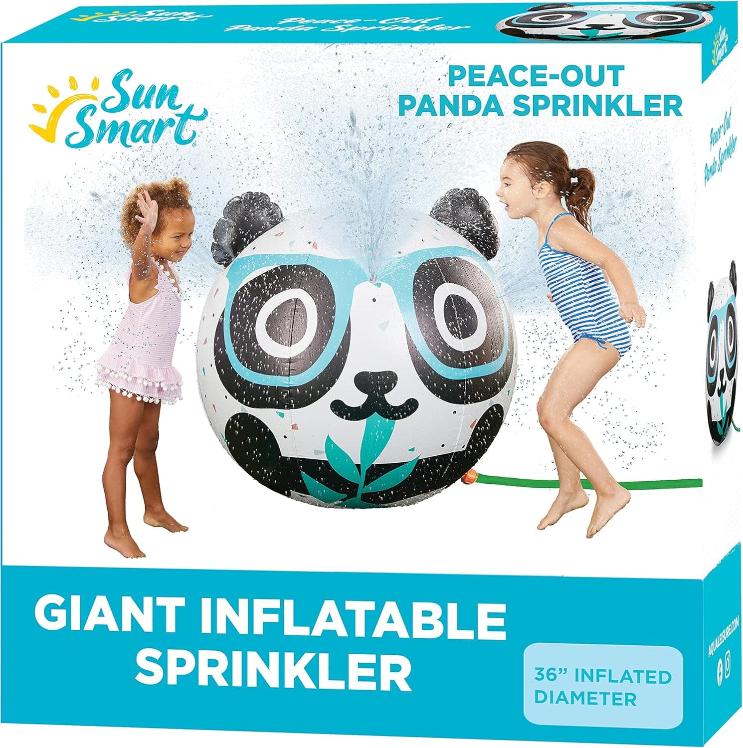 SunSmart Peace-Out Panda Mega-Spray Ball Sprinkler - Giant Inflatable Sprinkler for Kids with Over 200% More Water Spray