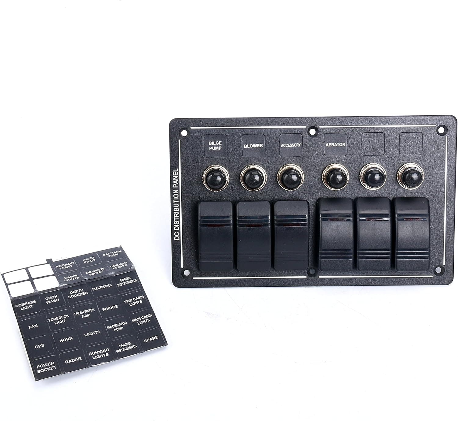 Amarine Made 6 Gang Aluminium LED Rocker & Circuit Breaker Waterproof Marine Boat Rv Switch Panel - AMLB6Z