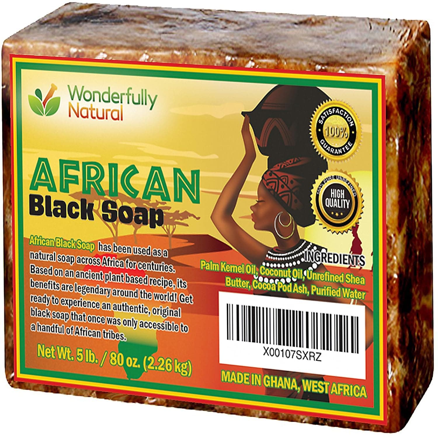 Organic African Black Soap - 5 Pound Best for Acne, Eczema, Dry Skin, Psoriasis, Scars, Dermatitis, White Heads Pimples, Anti-fungal Face & Body Wash, Raw Handcrafted Beauty Scrub Bar …