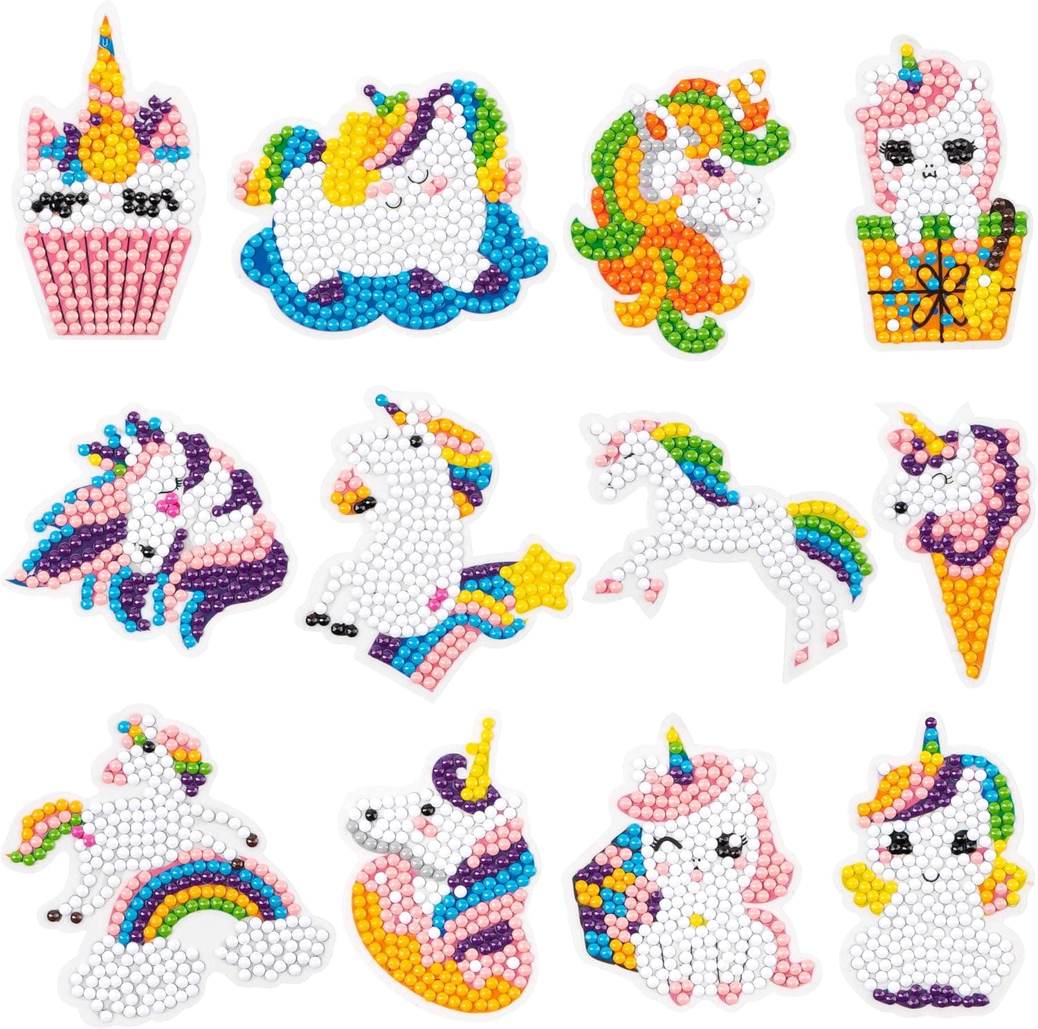 12pcs Unicorn 5D Diamond Painting Kit for Kids, Rainbow Unicorn Stick Paint With Diamonds by Numbers DIY Kit, Full Drill Unicorn Diamond Art Craft, Unicorn Mosaic Stickers, Animal Diamond Painting