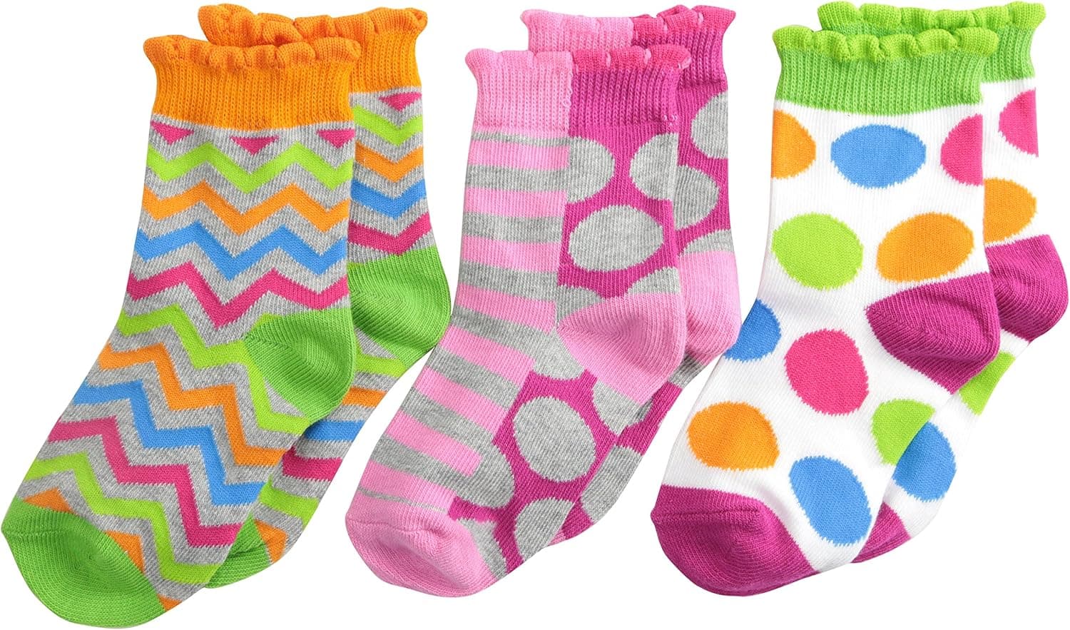 Jefferies Socks Baby Girls' Chevron Dots Stripe Crew Socks 3 Pair Pack