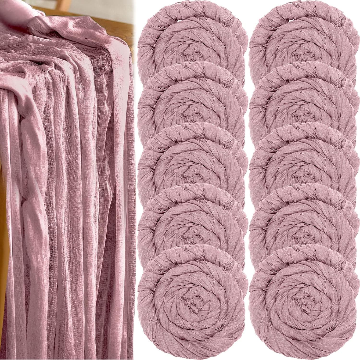 10 Pack Cheesecloth Table Runners Wide Gauze Table Runners Boho Table Runners for Bridal Shower Wedding Birthday Party Table Decorations (Rubber Pink, 35 x 157 Inch)