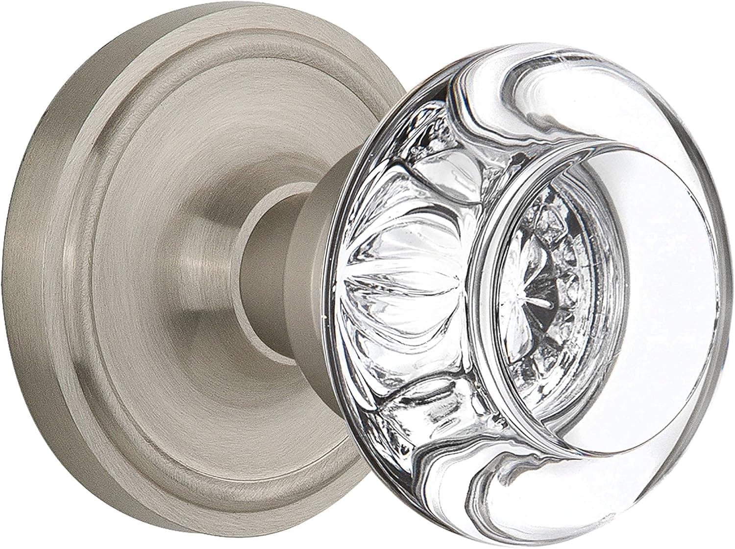 Nostalgic Warehouse Classic Rosette with Round Clear Crystal Glass Knob, Single Dummy, Satin Nickel