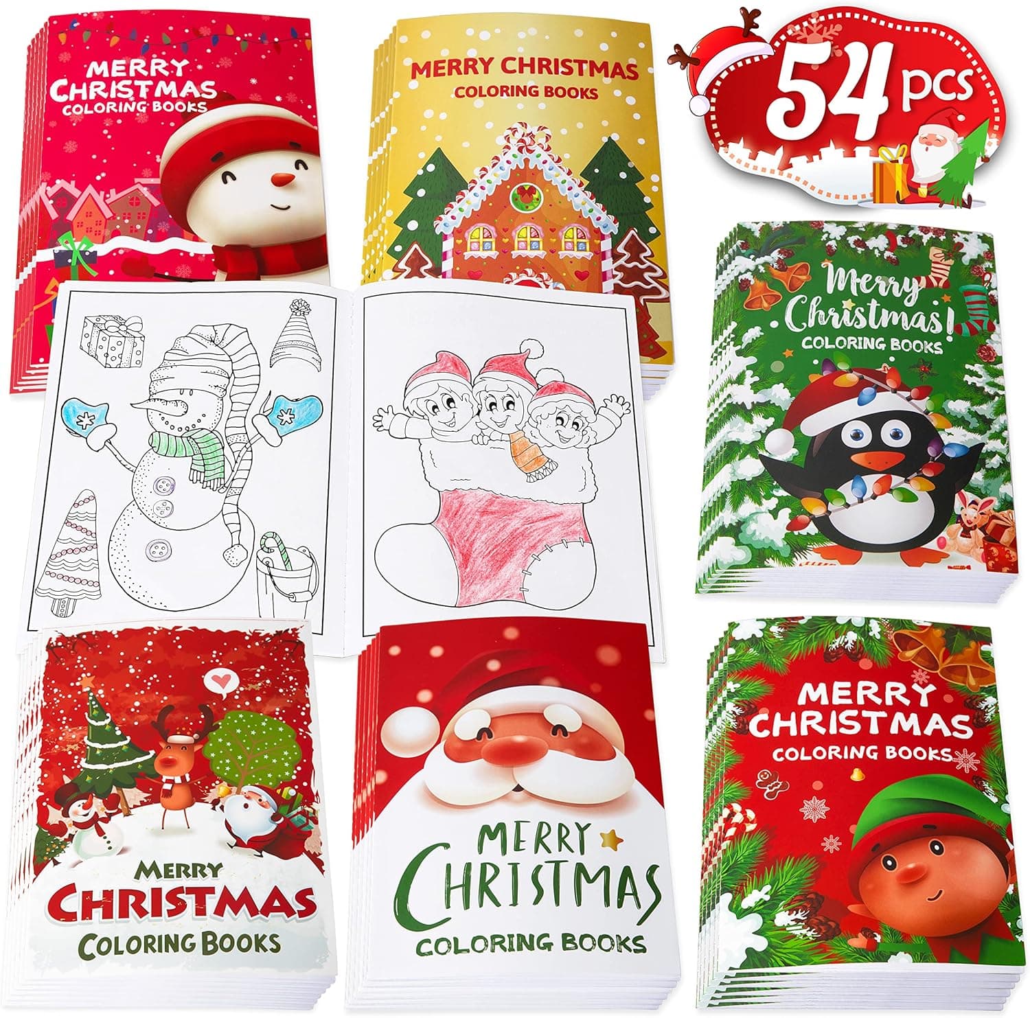 54PCS Christmas Coloring Books Kids Party Favors - Xmas Stockings Goodie Bags Stuffer Filler Fun Holiday Party Supplies