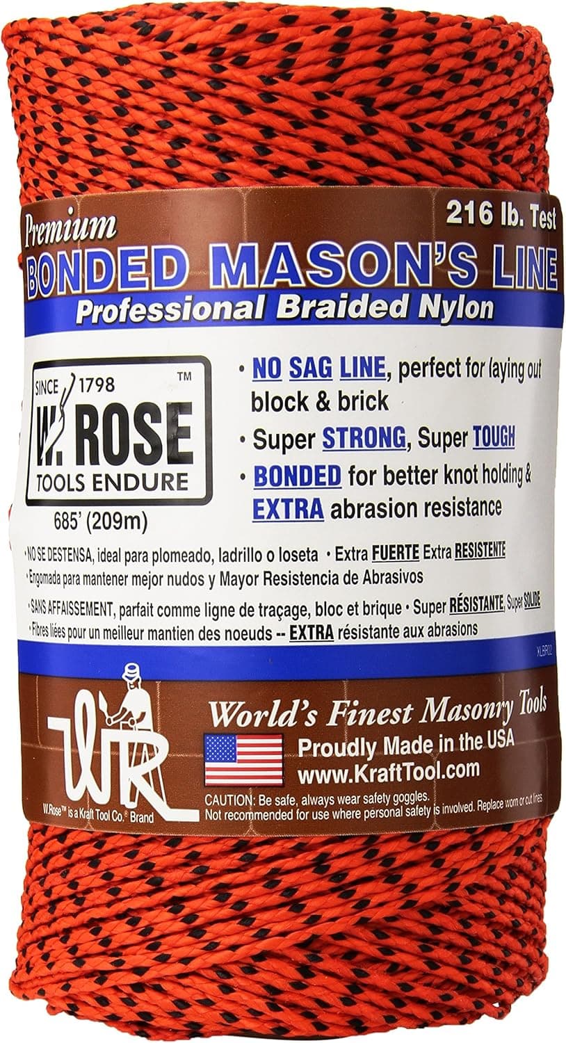 W. Rose RO686 Super Tough Professional Bonded Braided Nylon Mason's Line, 685-Feet, Orange/Black