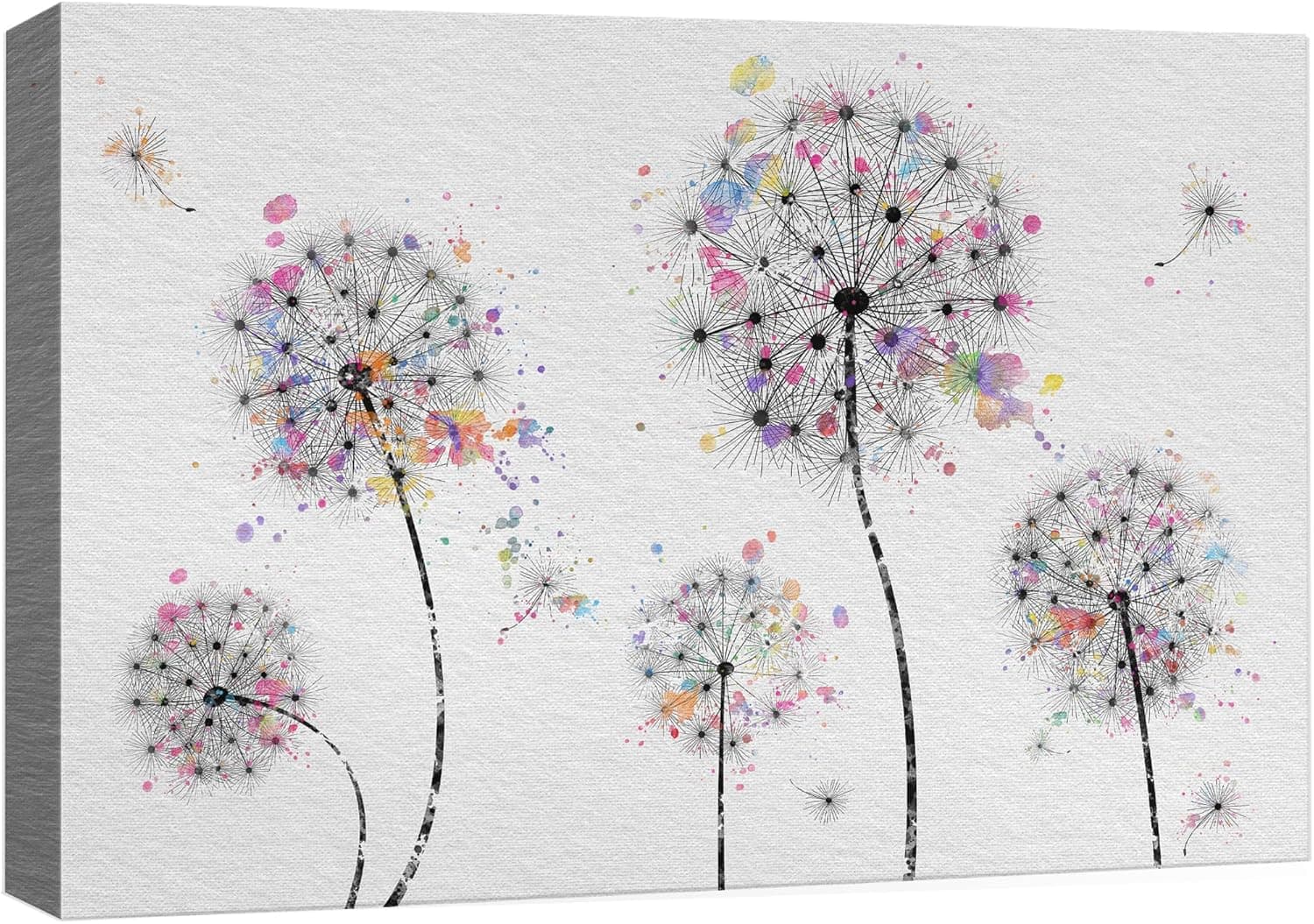NWT Canvas Print Wall Art Multicolor Rainbow Dandelions Botanical Plants Digital Art Modern Art Farmhouse/Country Group Relax/Calm Multicolor Cool for Living Room, Bedroom, Office - 32"x48"