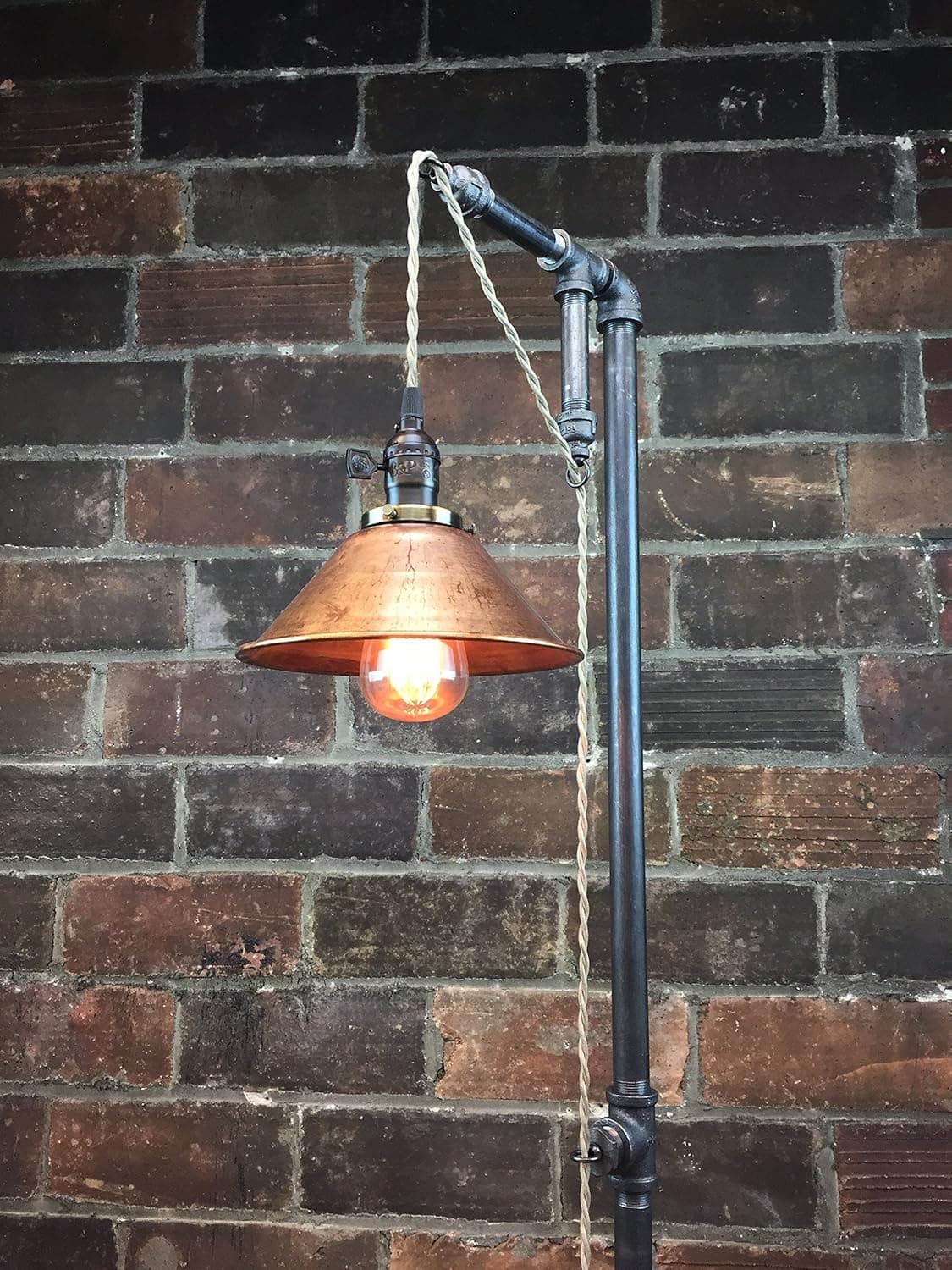 Industrial Style Floor Lamp - Pendant Edison Bulb - Copper Shade