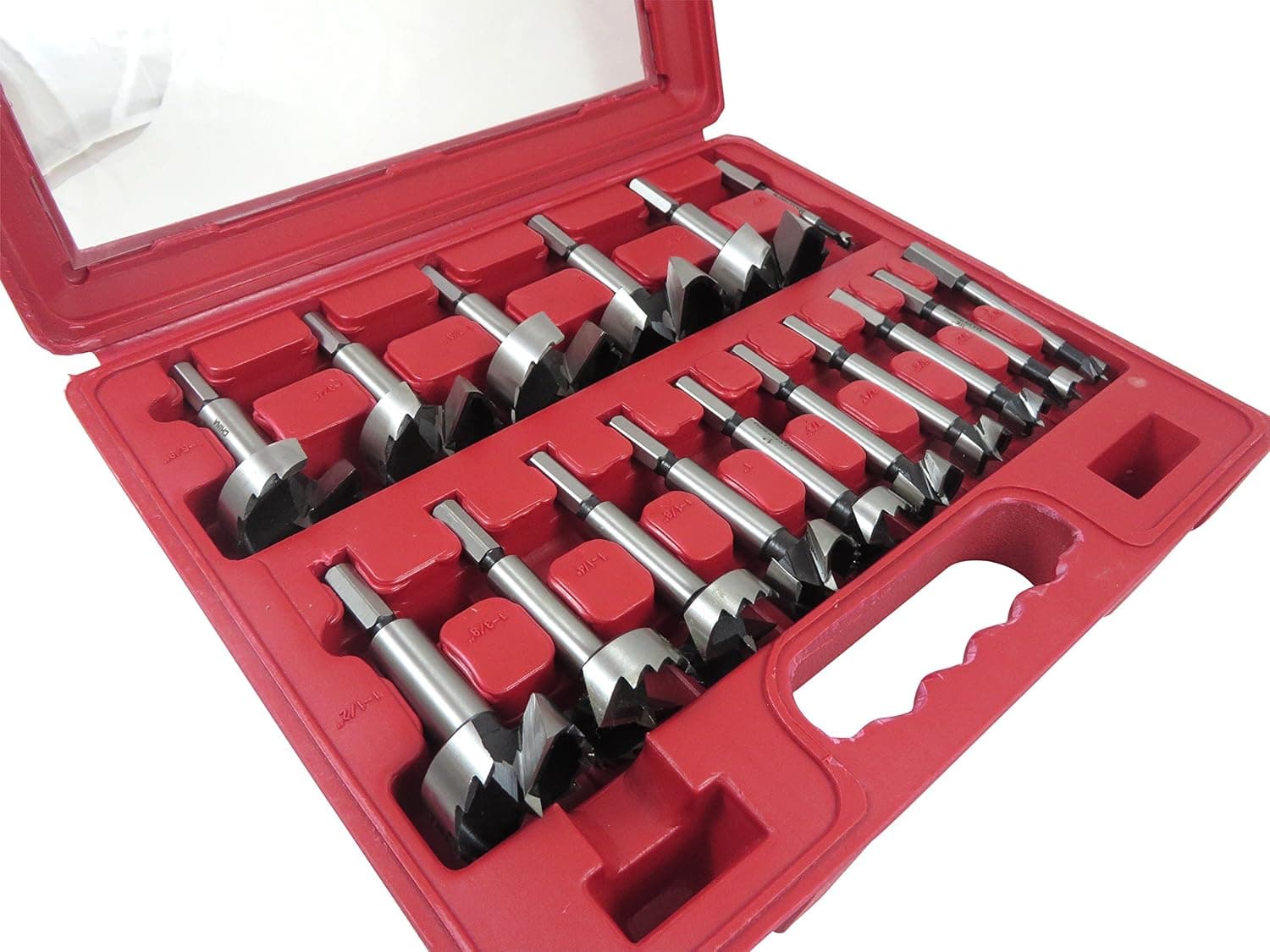 Taytools 468518 16-Piece Hex Shank Forstner Drill Bit Set with Bits from 1/4 to 2-1/8 Inches by 1/8ths Hardened Carbon Steel in Blow Mold Case