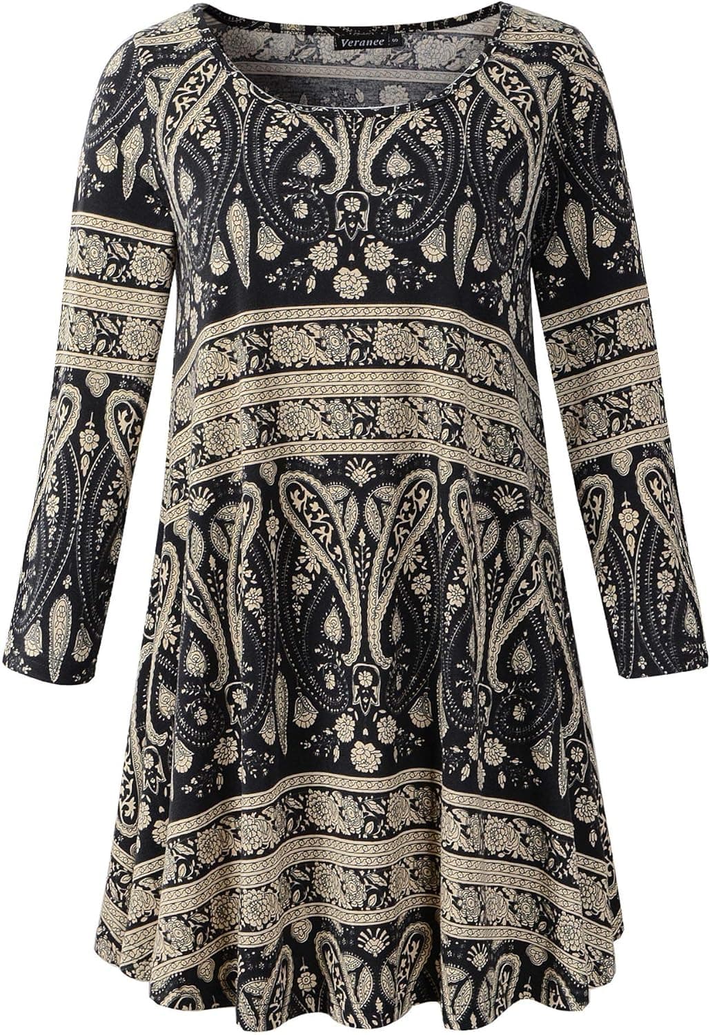 Veranee Women's Plus Size Swing Tunic Top 3/4 Sleeve Floral Flare T-Shirt