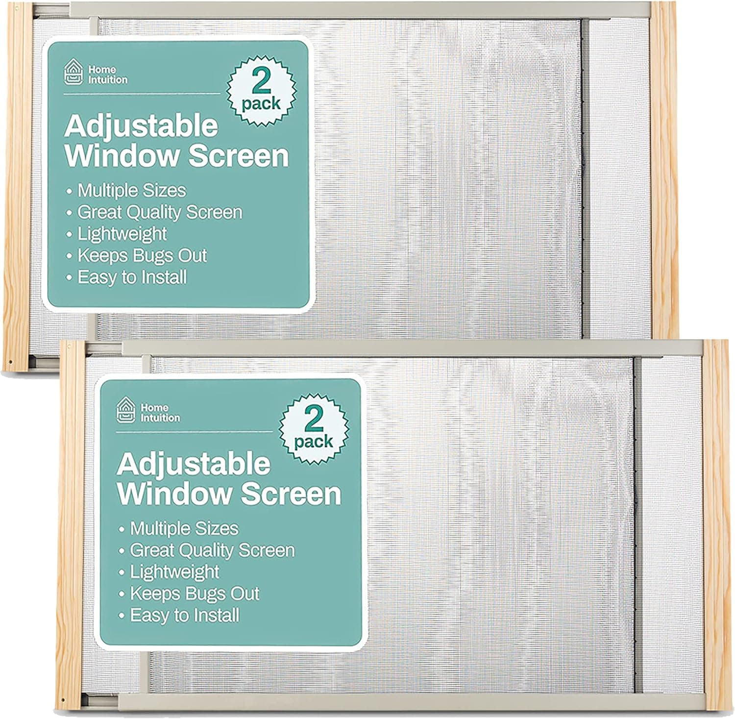 Home Intuition 2-Pack Adjustable Horizontal Window Screen 19-33 inches Wide, 24 Inch High, Bug and Mosquito Netting, Replacement WindowScreen for Kitchen Windows, RV Camper, Dorm Ventilation