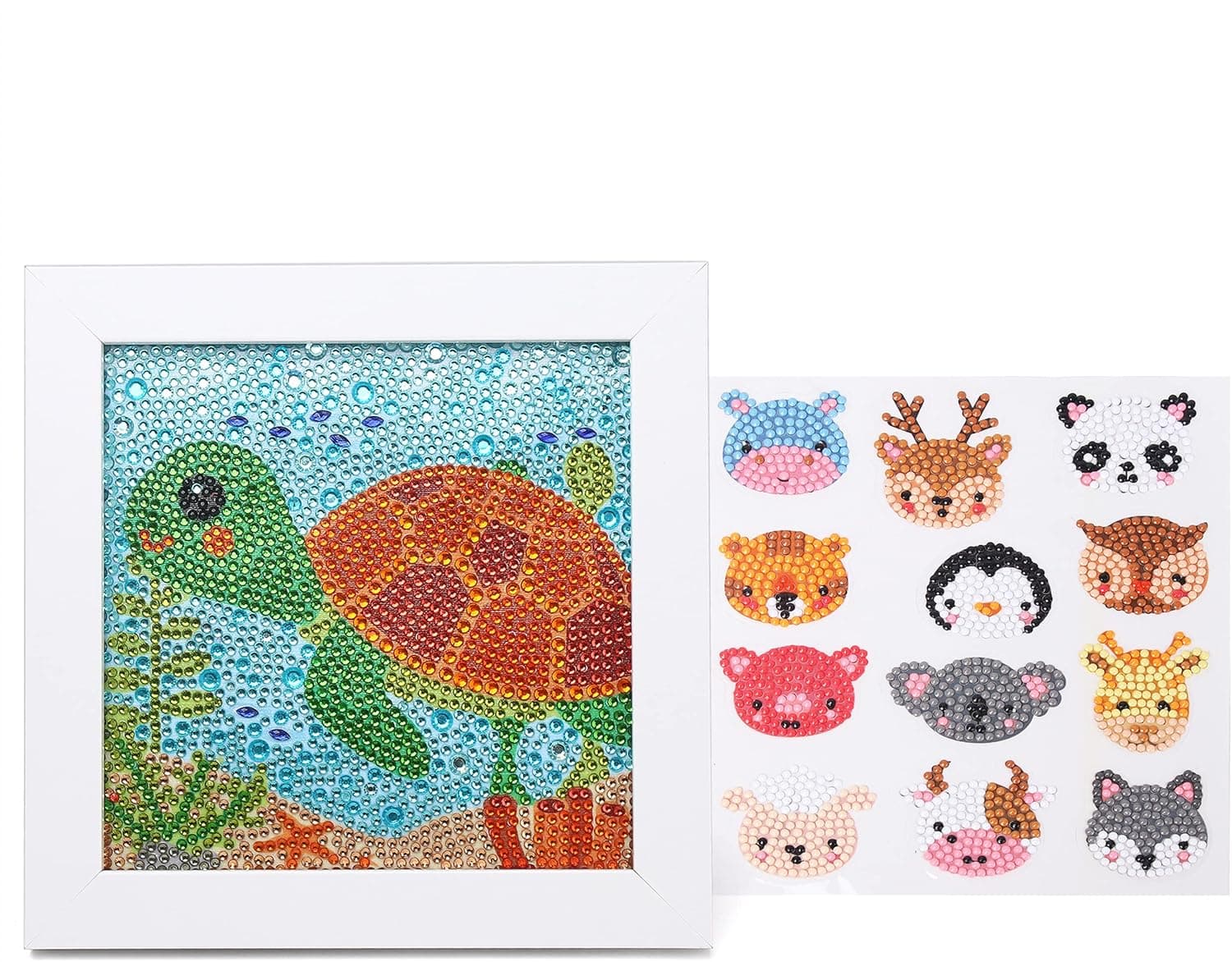 TOWHULL 5D Diamond Painting Kits for Kids - Gem Art Turtle with Wooden Frame and 12pcs Diamond Stickers