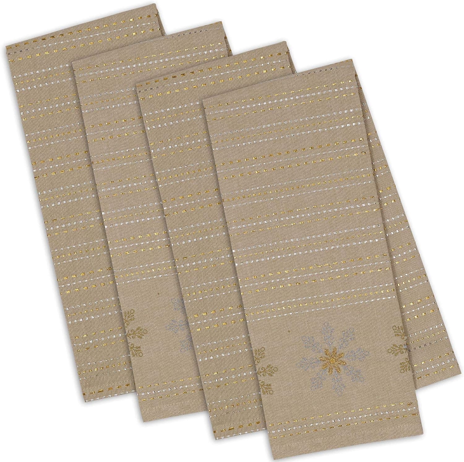 DII Christmas Dish Towels Decorative Metallic Holiday Kitchen Towel Set, 18x28, Dobby Snowflakes, 4 Count