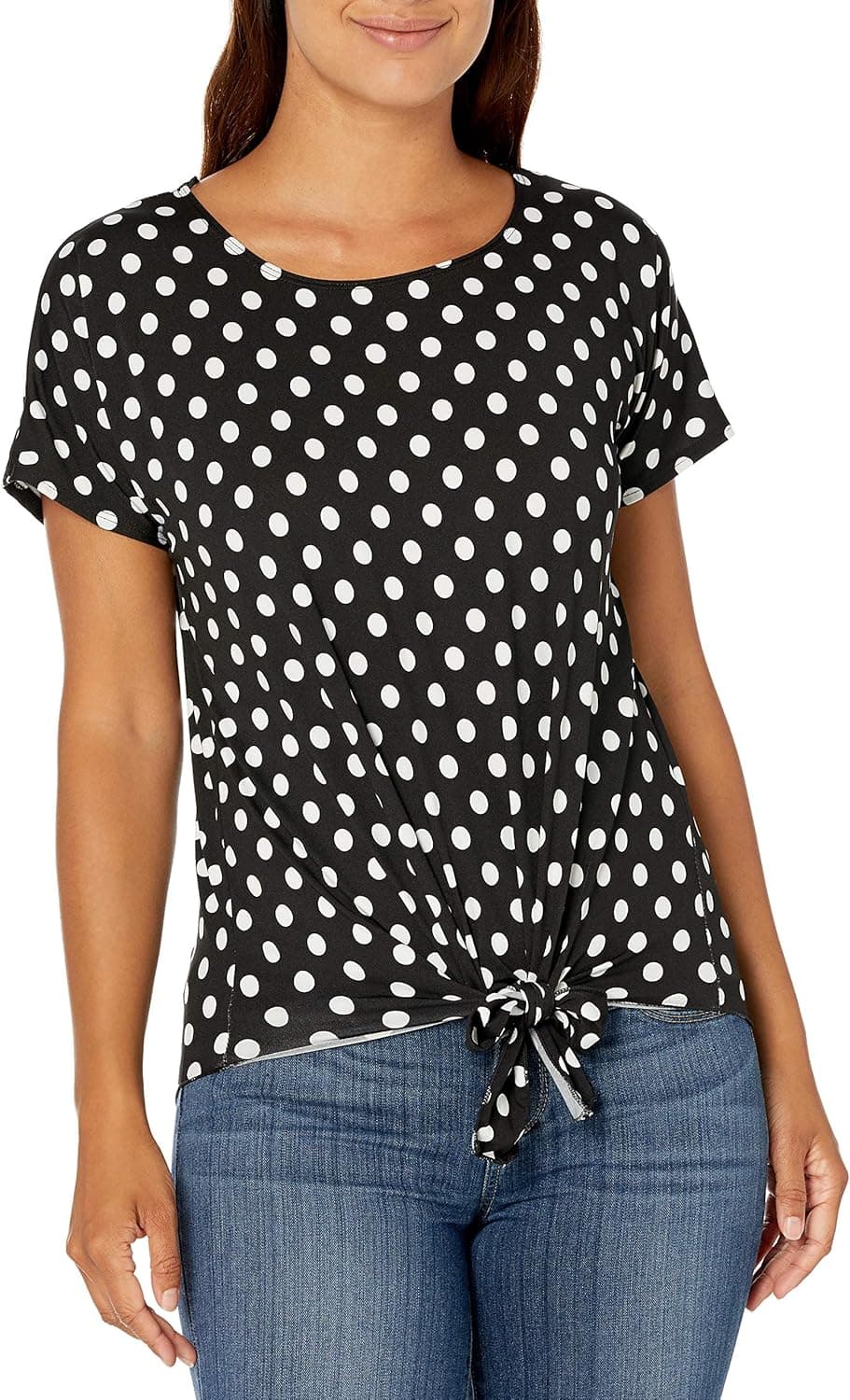 Star Vixen Women's Petite Dolman Sleeve Hi-Low Hem Tiefront Smooth Knit Top